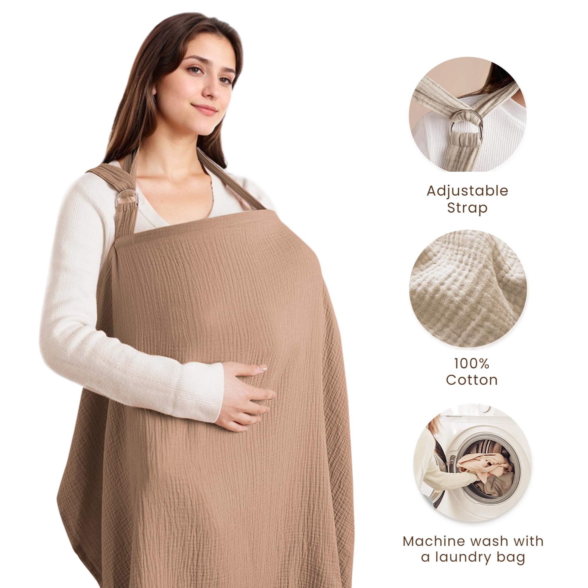 Konssy nursing cover brown fabric texture showcases lightweight privacy while nursing.