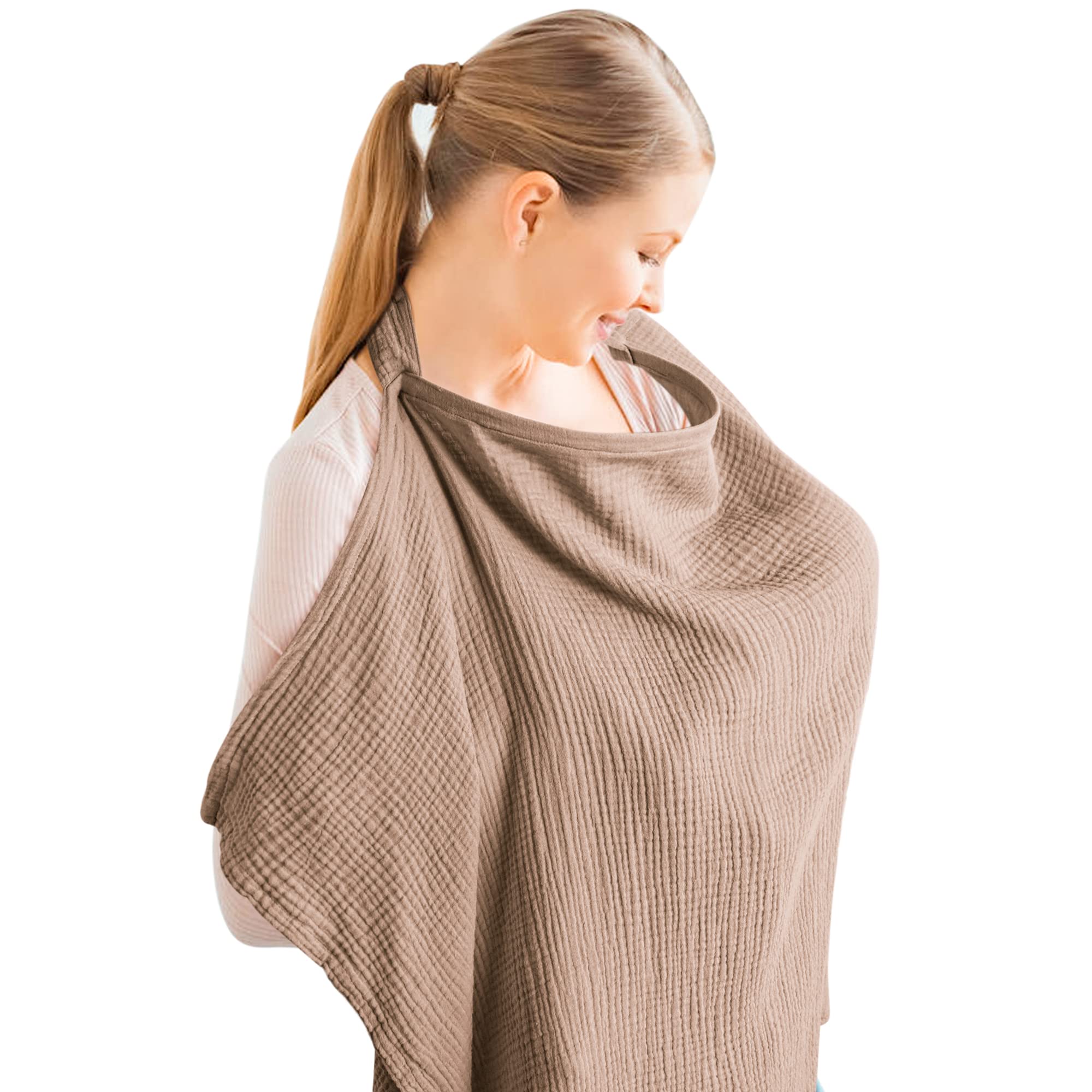 Konssy nursing cover brown fabric texture for breathable comfort during feeding.
