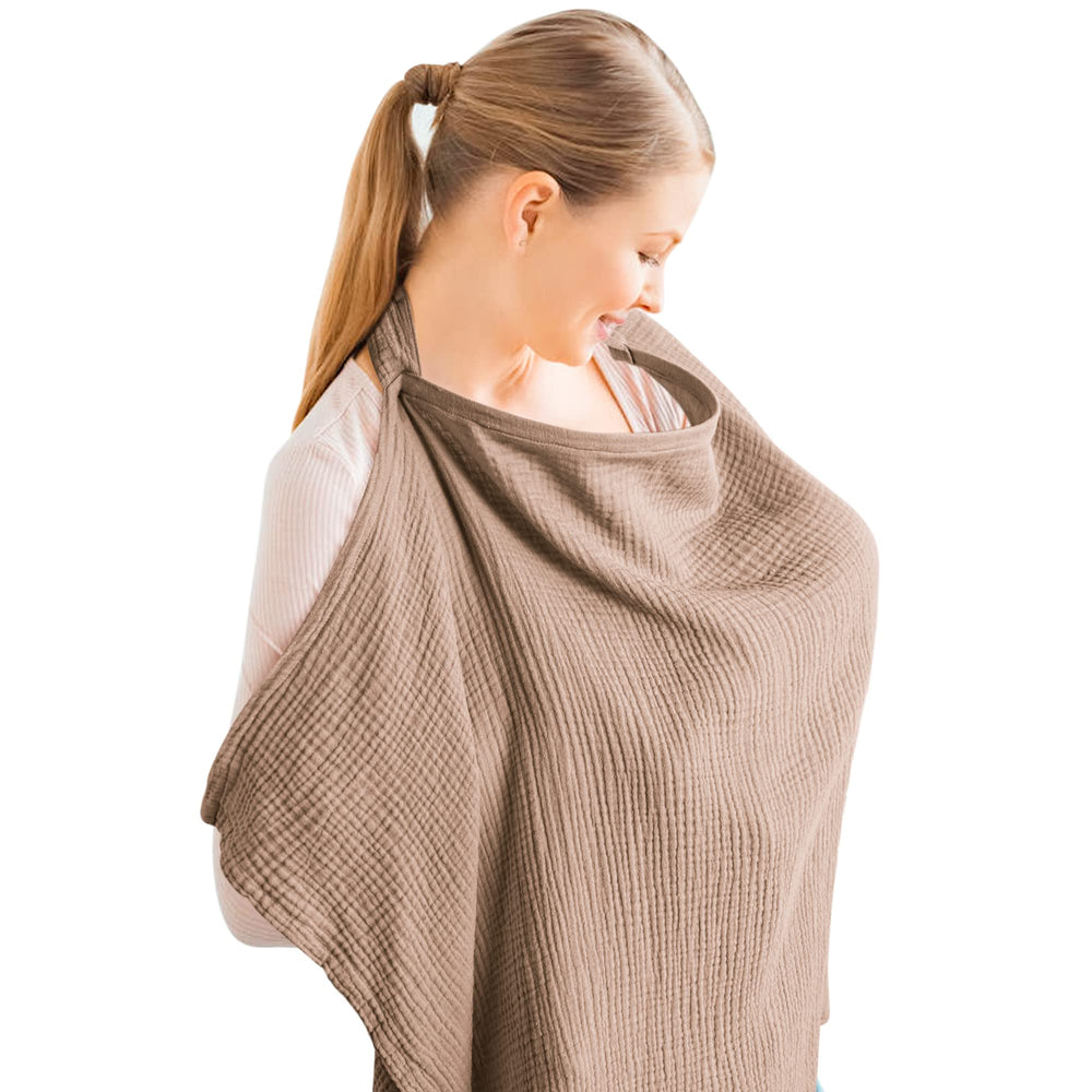 Konssy nursing cover brown fabric texture for breathable comfort during feeding.