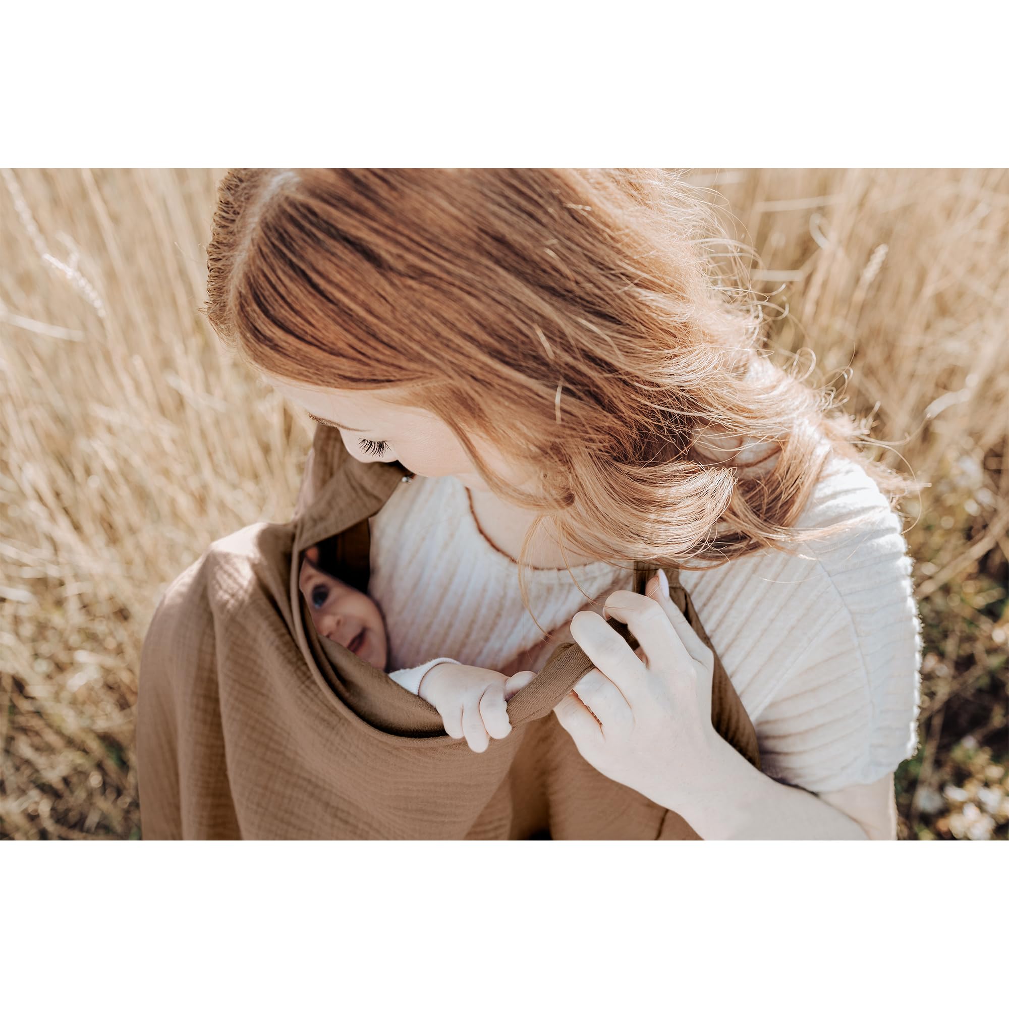 Konssy nursing cover brown adjustable neck strap for a secure fit.