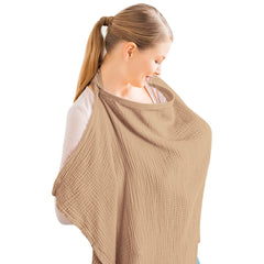 Konssy Muslin Nursing Cover camel fabric close-up showing breathable cotton texture for skin-friendly comfort