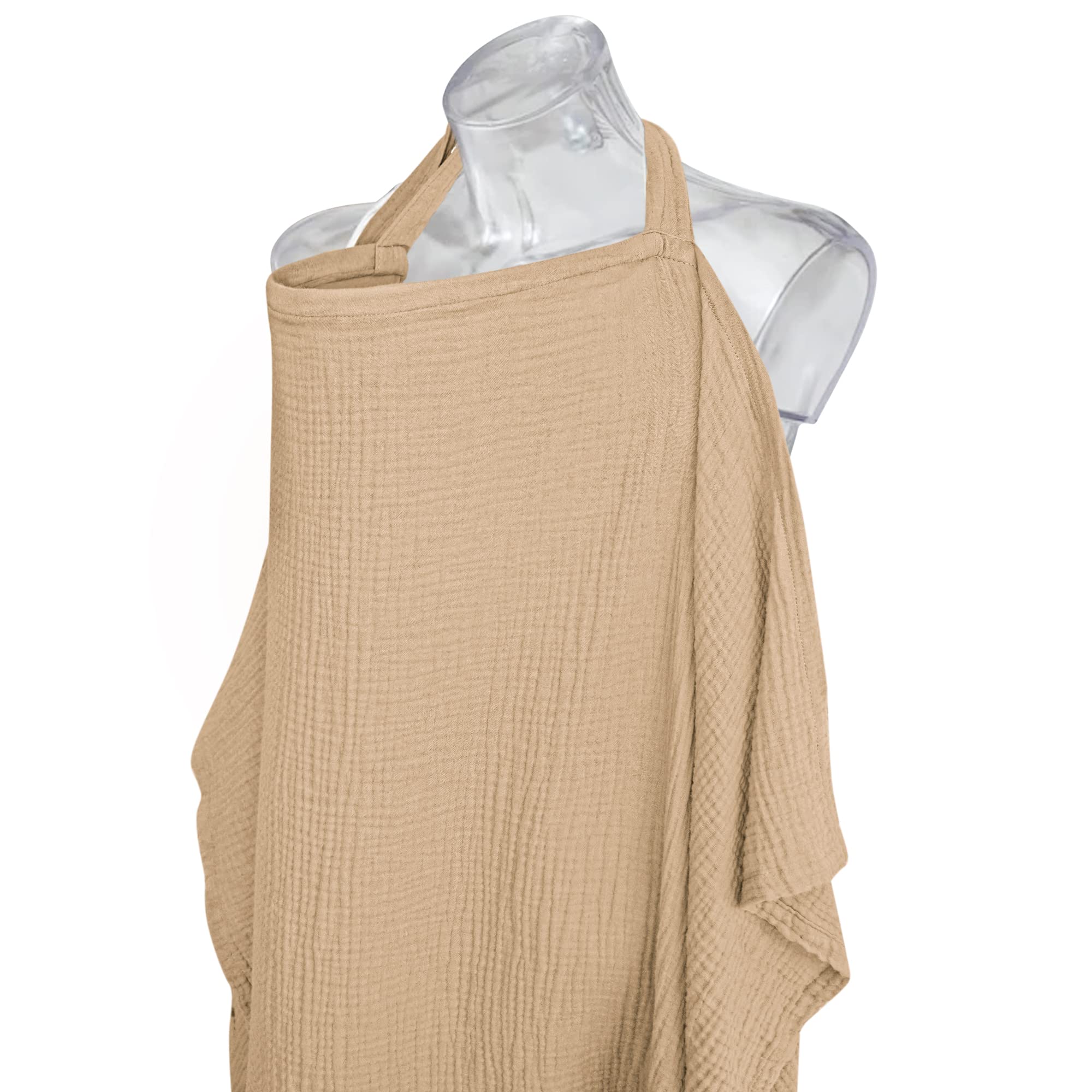 Konssy Muslin Nursing Cover worn by mom demonstrating private feeding in public