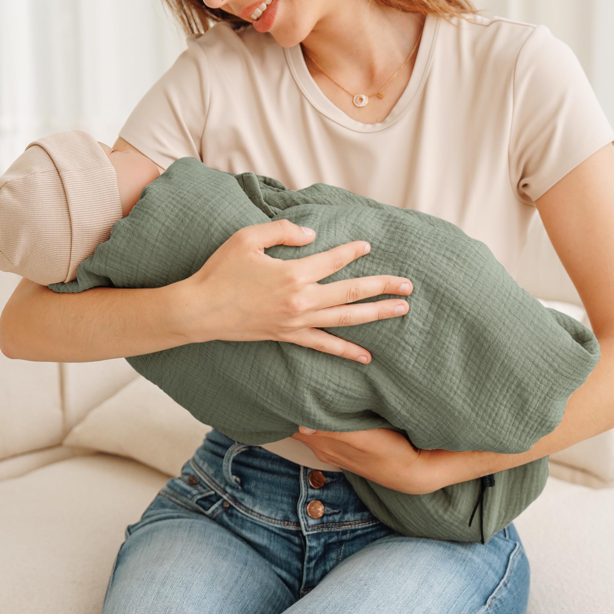 Konssy gift-ready nursing cover in Fog Green for new parents