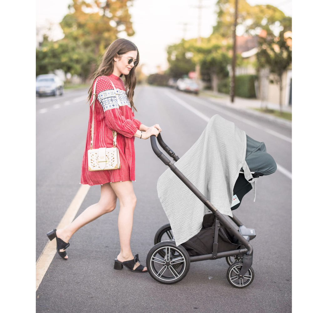 Konssy Muslin nursing cover in grey showcases stylish design for everyday use.