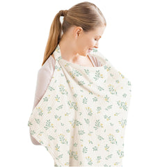Konssy Muslin Nursing Cover Leafy Neckline shows breathable fabric for comfortable public nursing.