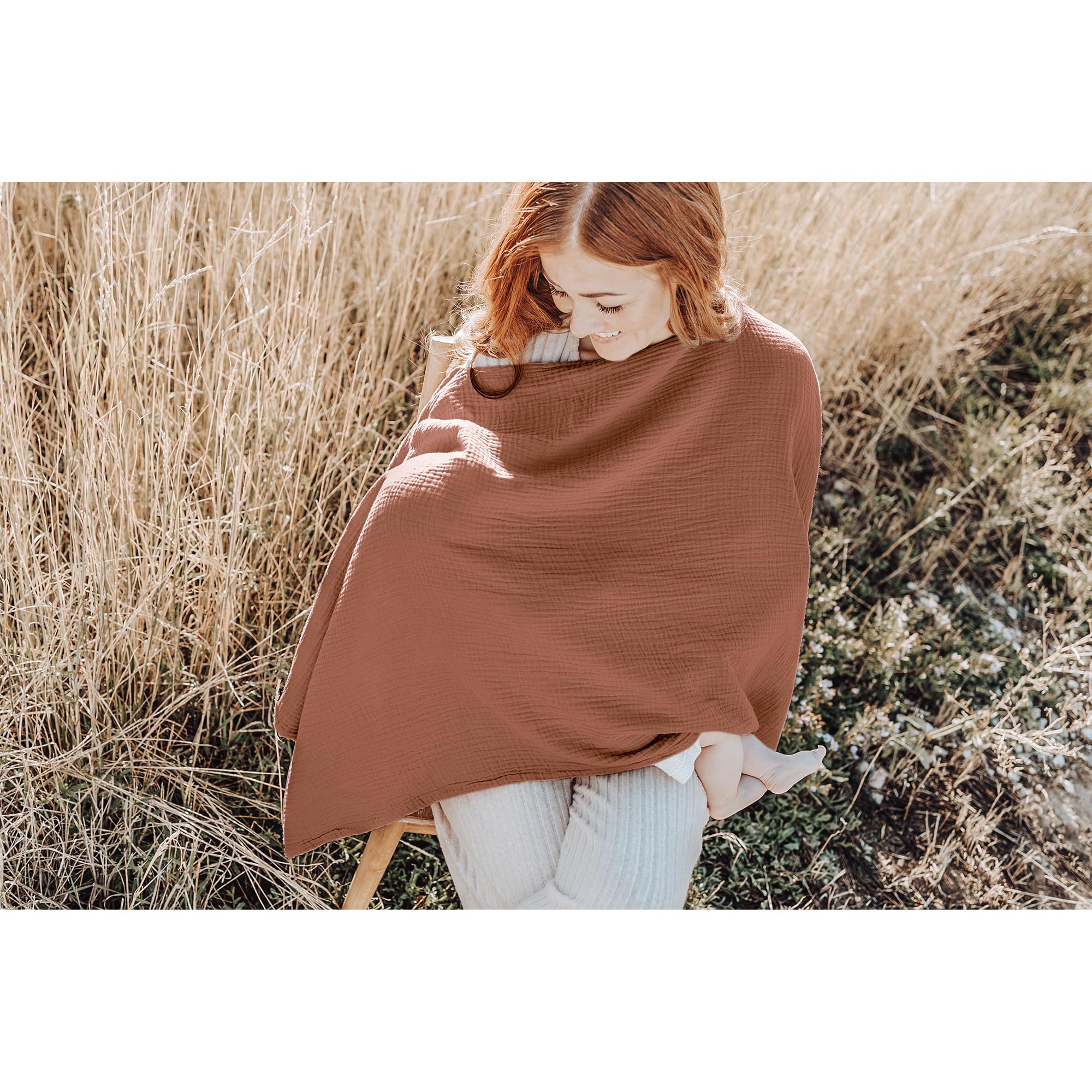 Konssy Muslin Nursing Cover packaging Chestnut color option.