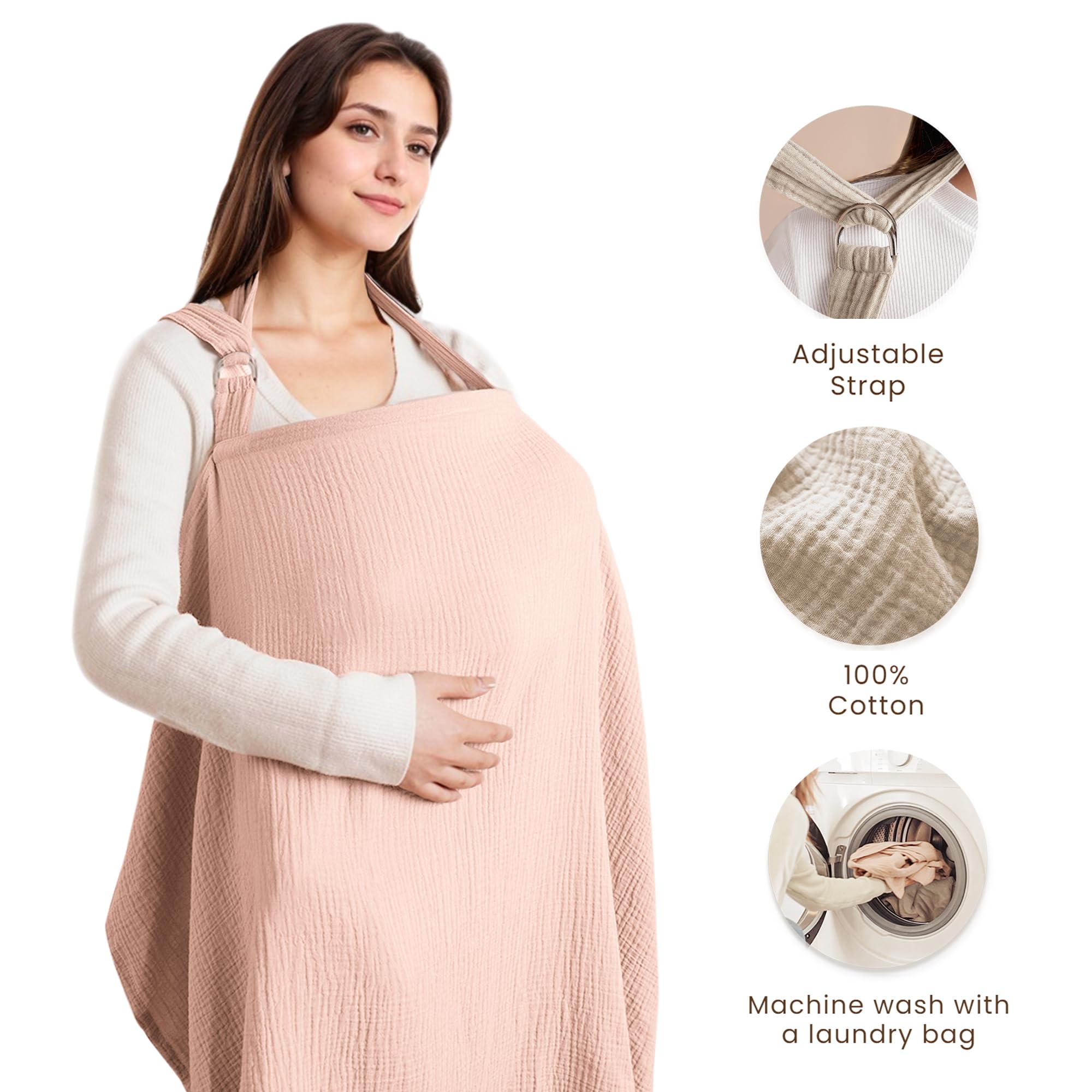 Konssy muslin nursing cover pink with breathable cotton soft touch for comfortable feeds