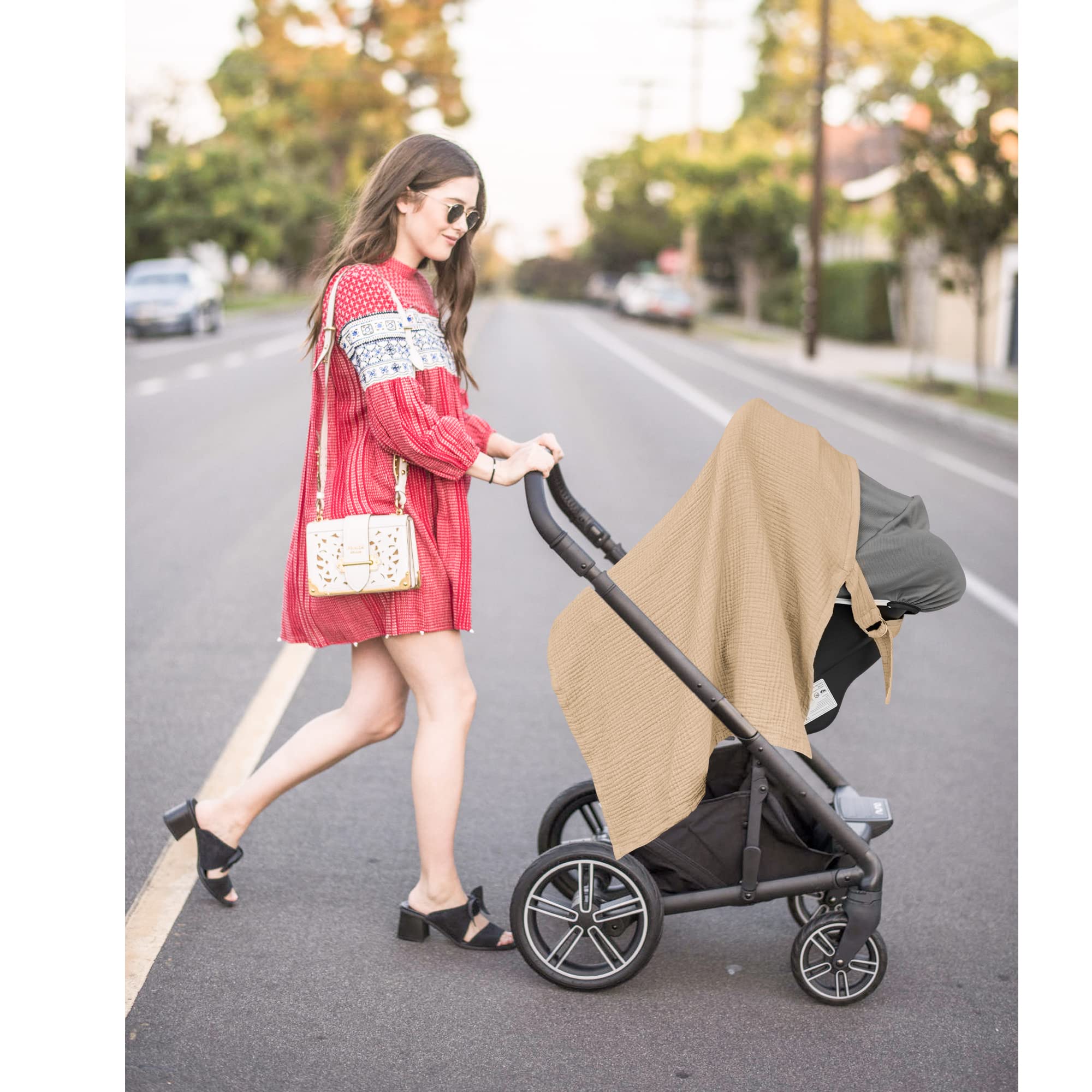 Konssy Muslin Nursing Cover with stylish camel design for modern nursing moments
