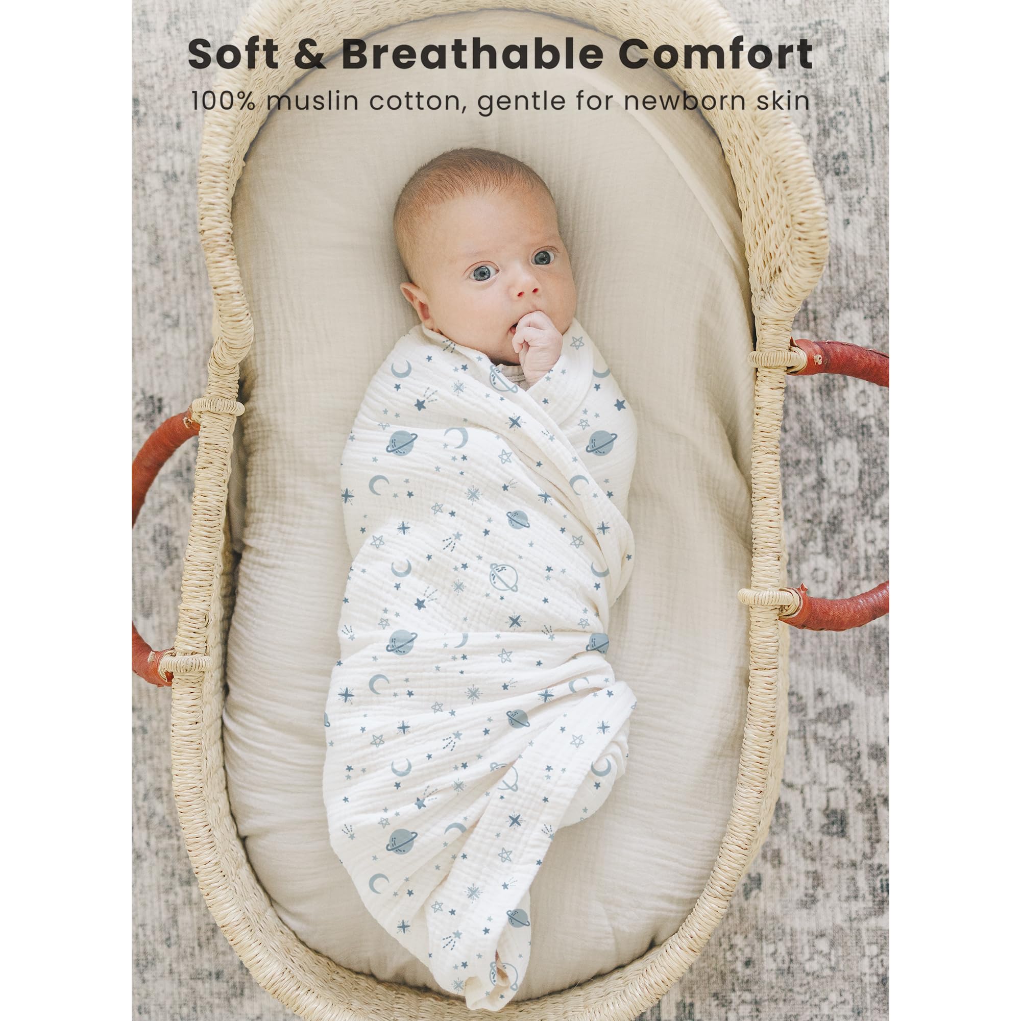 Konssy muslin swaddle blanket 3-pack color variations ideal for unisex outfits.