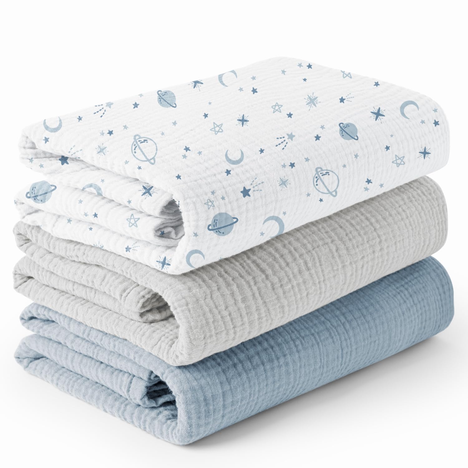 Konssy muslin swaddle blanket front view shows large 47x47 size for easy wrapping.