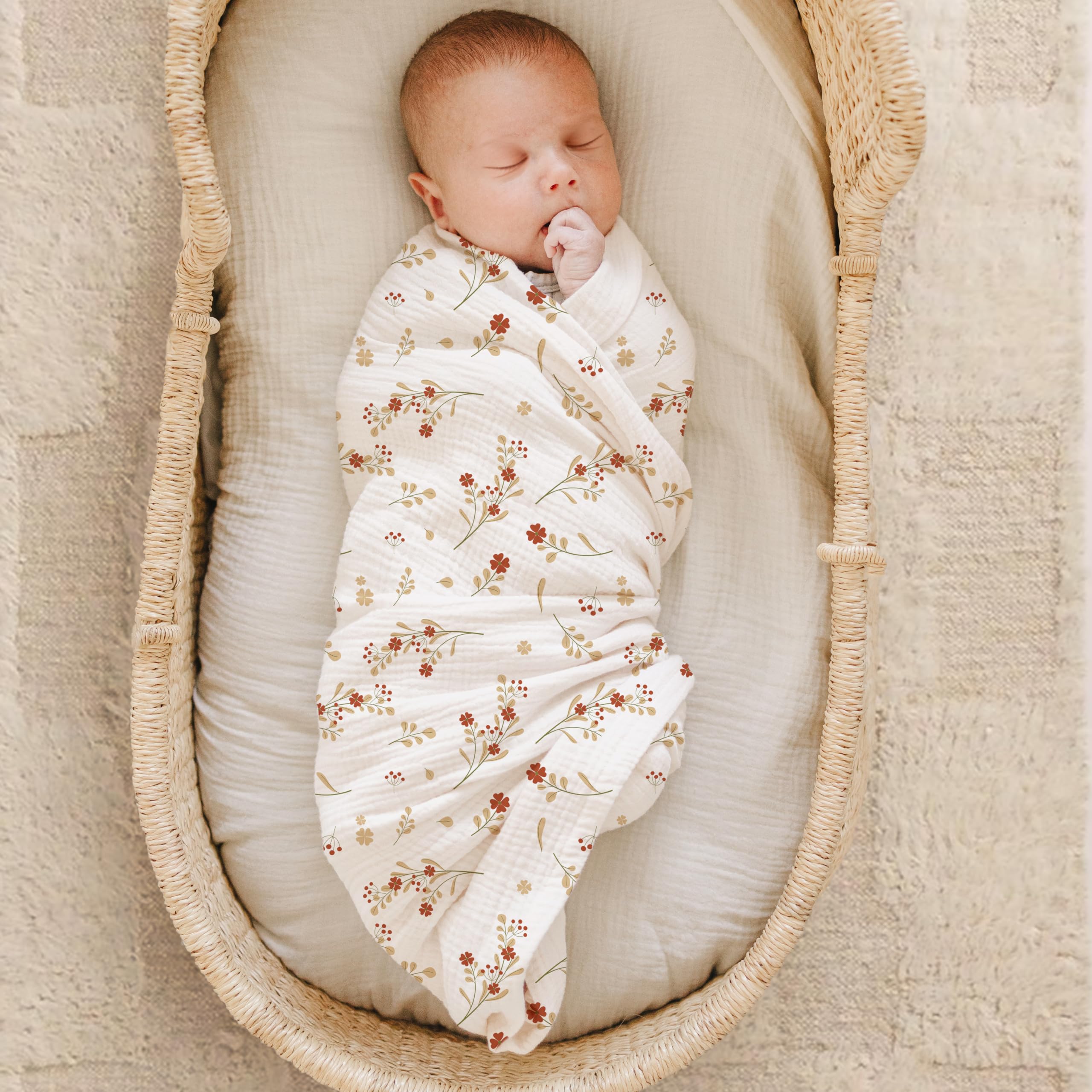 Konssy Muslin Swaddle Blanket Large 47x47 inches for easy swaddling