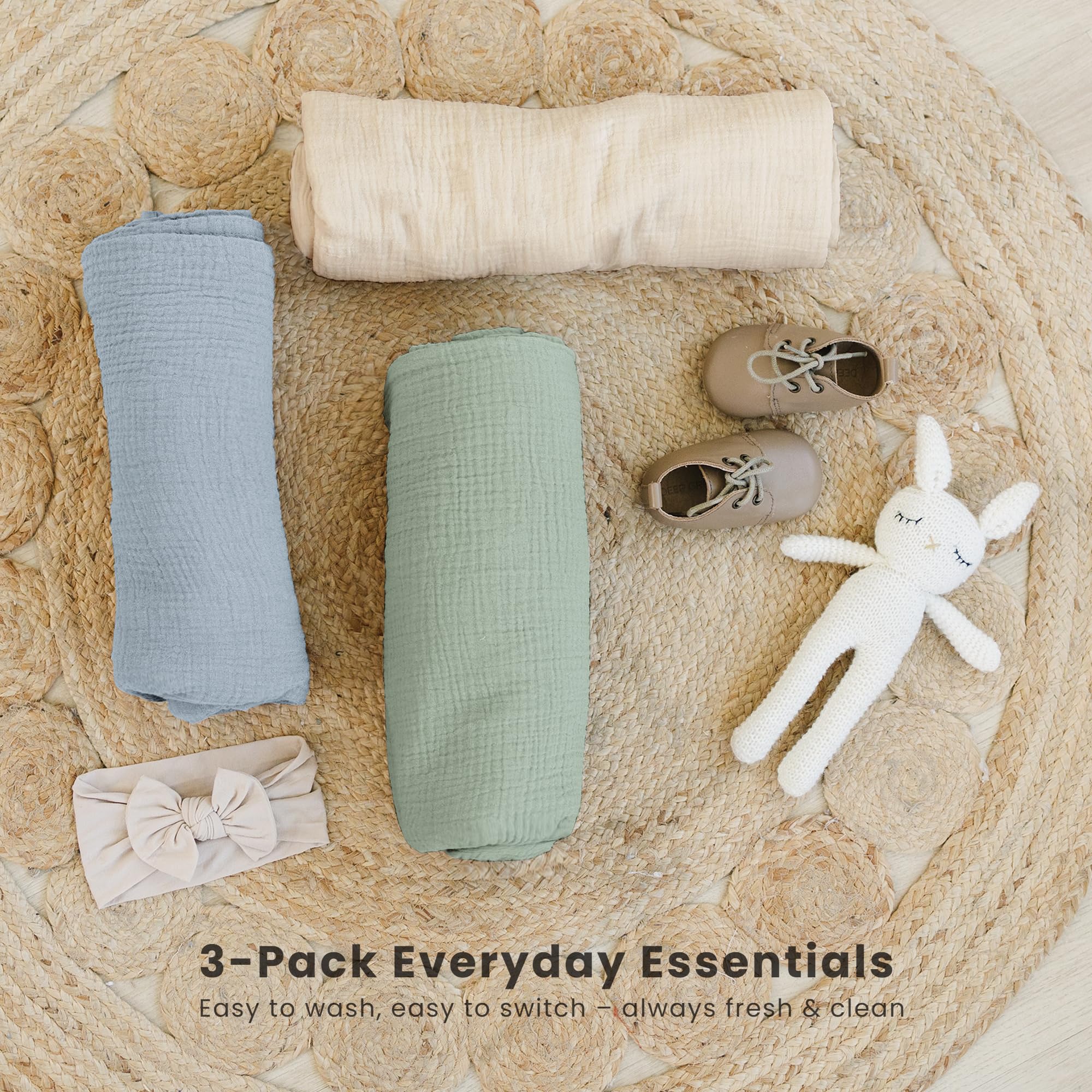 Konssy muslin swaddle used as nursery prop for cozy photos