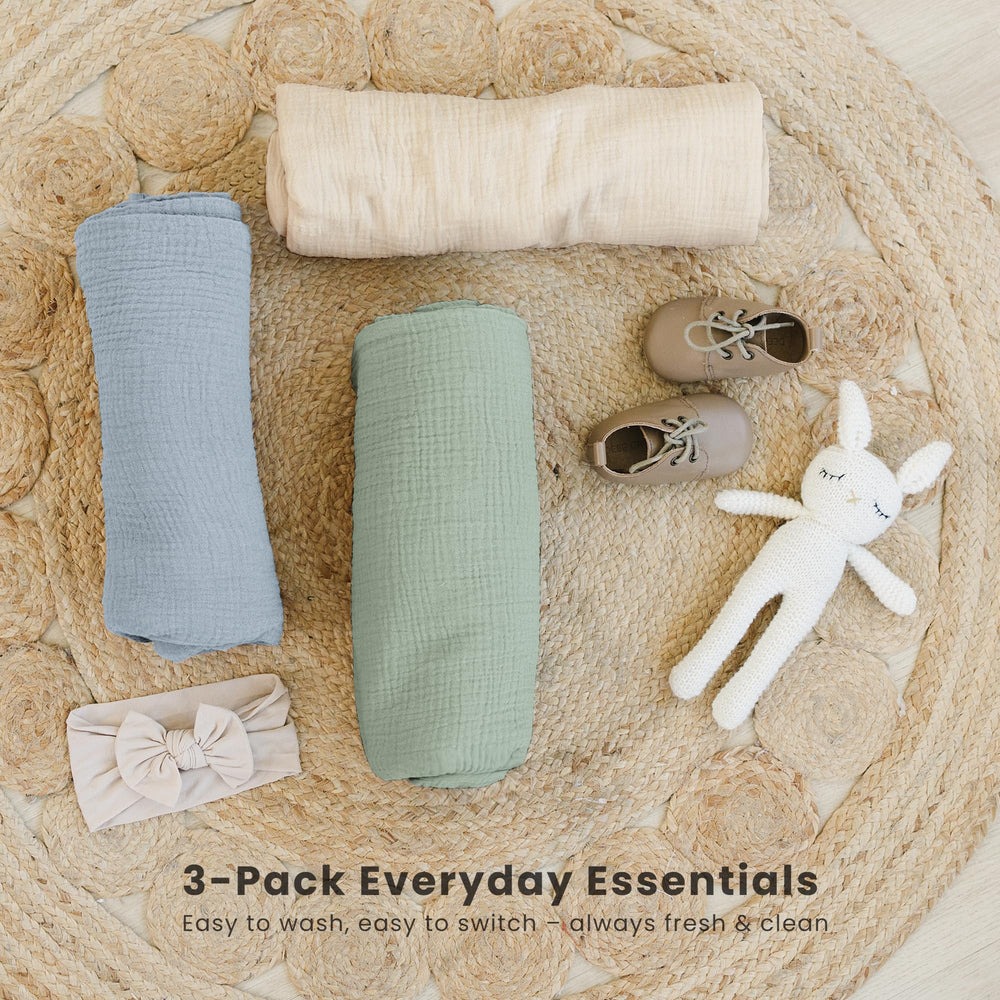 Konssy muslin swaddle used as nursery prop for cozy photos