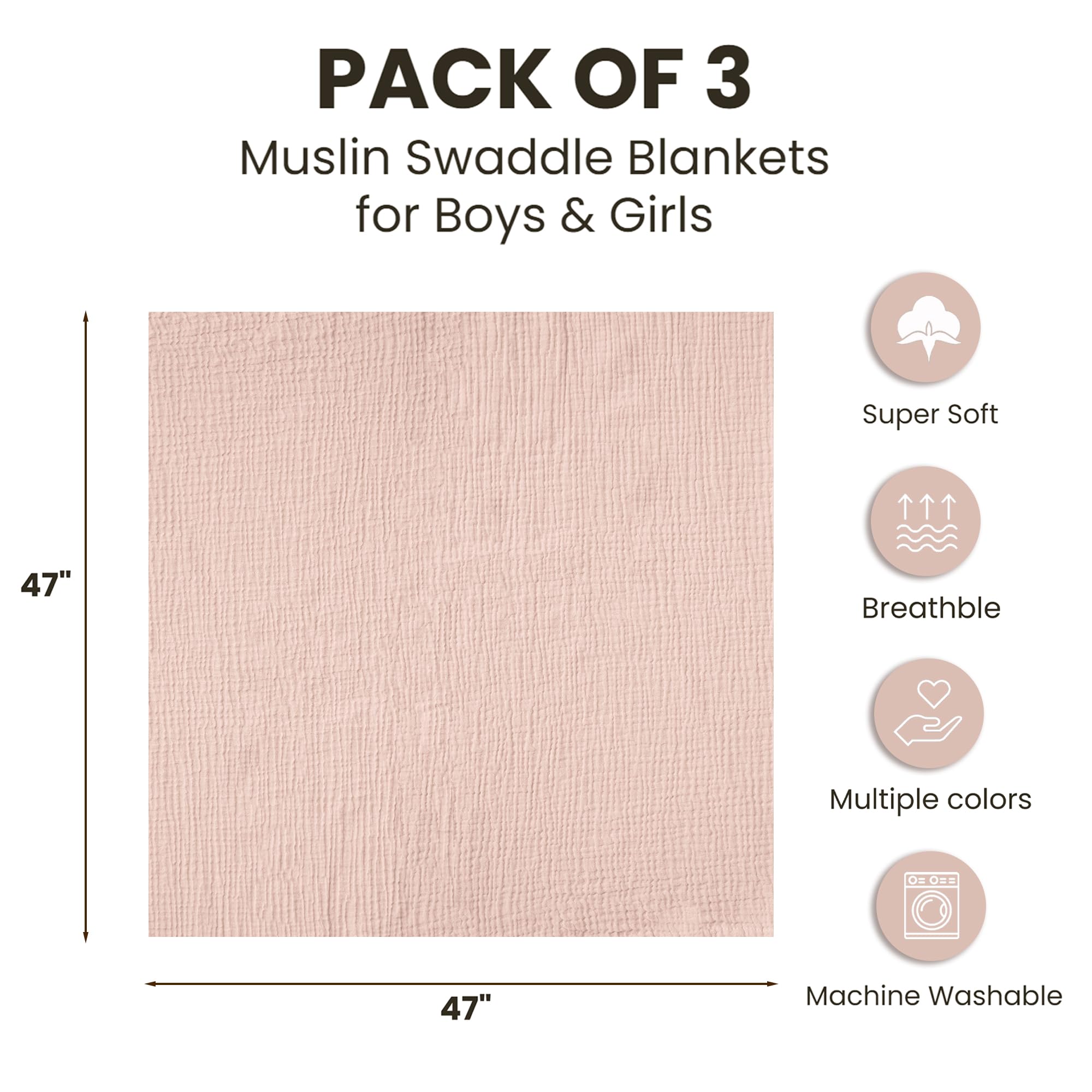 Konssy muslin swaddle blankets soft-touch communicates skin-friendly feel and gentle cuddling potential