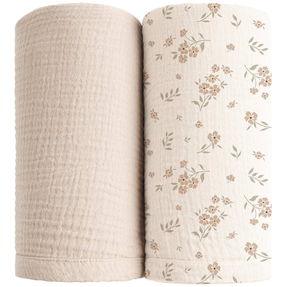 Konssy Blossom and Cream swaddle blankets pack shown for newborn comfort and versatility.