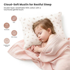 Konssy Muslin Toddler Pillowcase brown leaf design with gentle texture