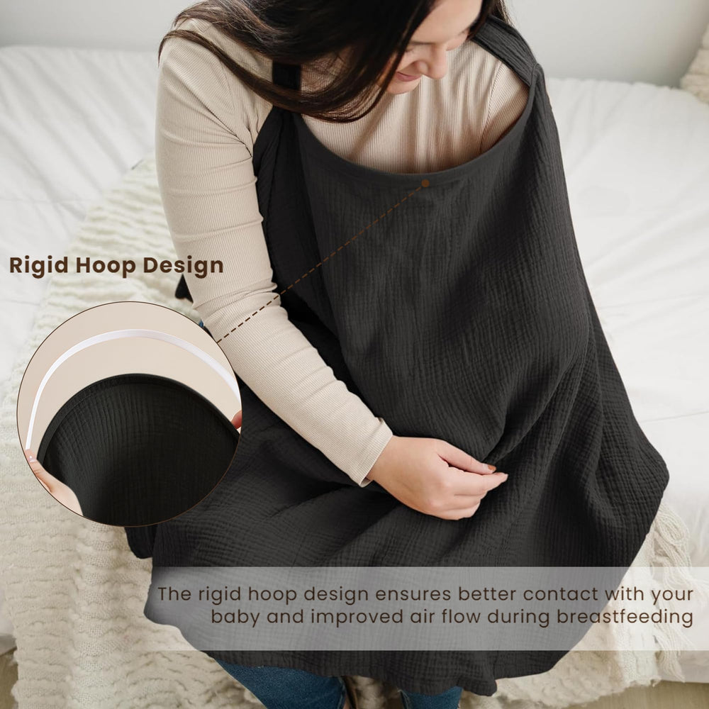 Konssy nursing cover adjustable neckband provides a comfortable, customized fit for mom.