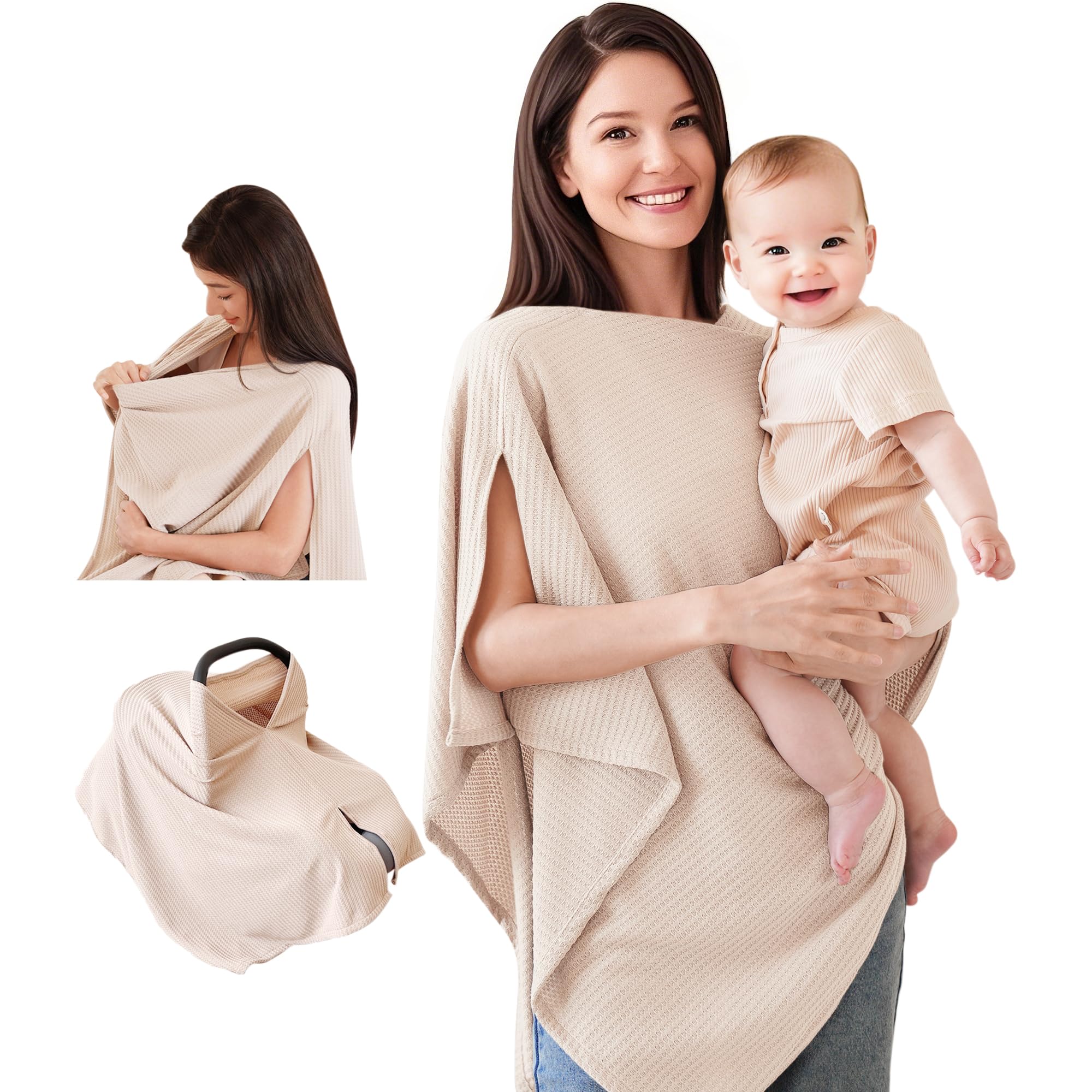Konssy nursing cover beige poncho design offers versatile privacy on the go