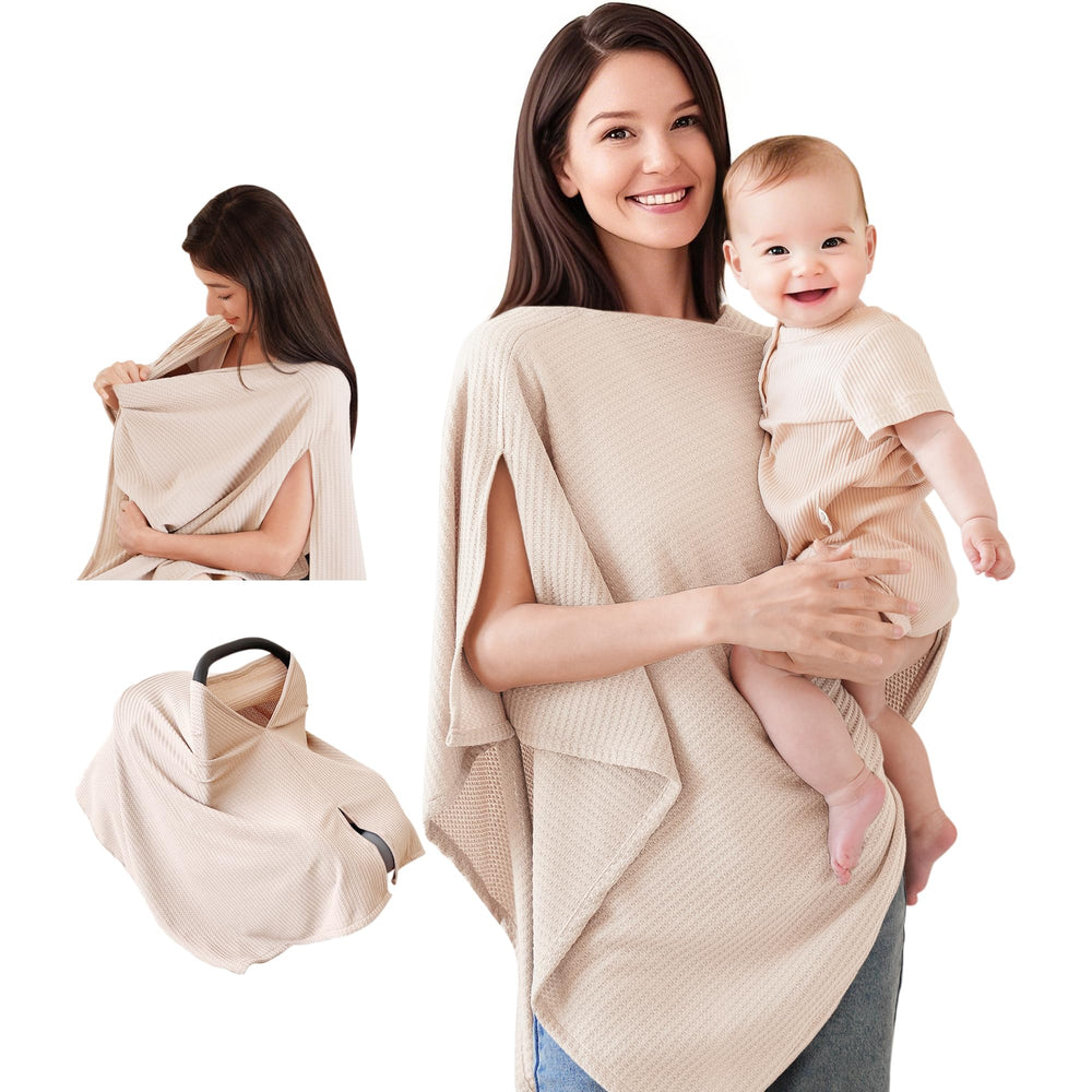 Konssy nursing cover beige poncho design offers versatile privacy on the go