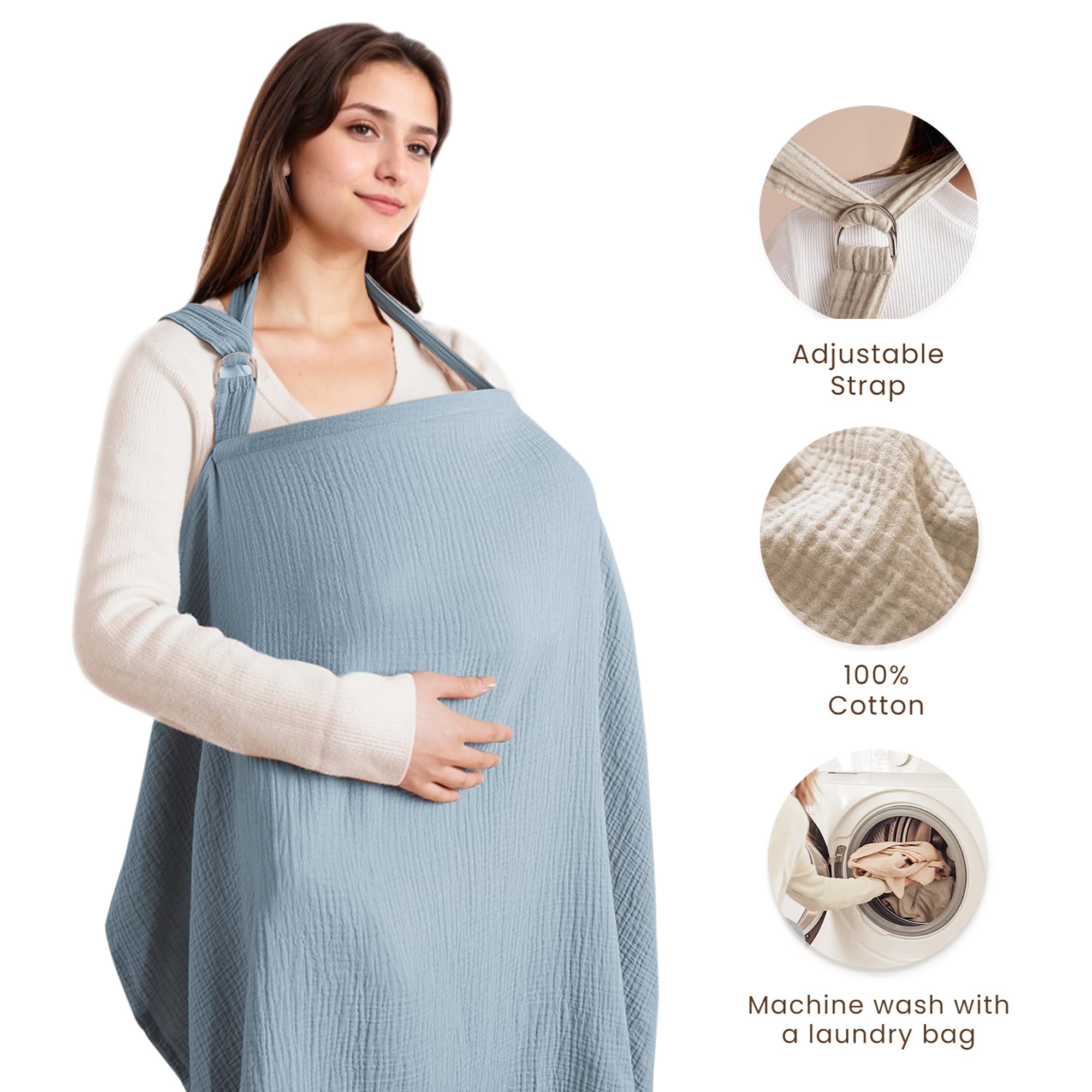 Konssy nursing cover blue neckline hoop demonstrates clear view while breastfeeding