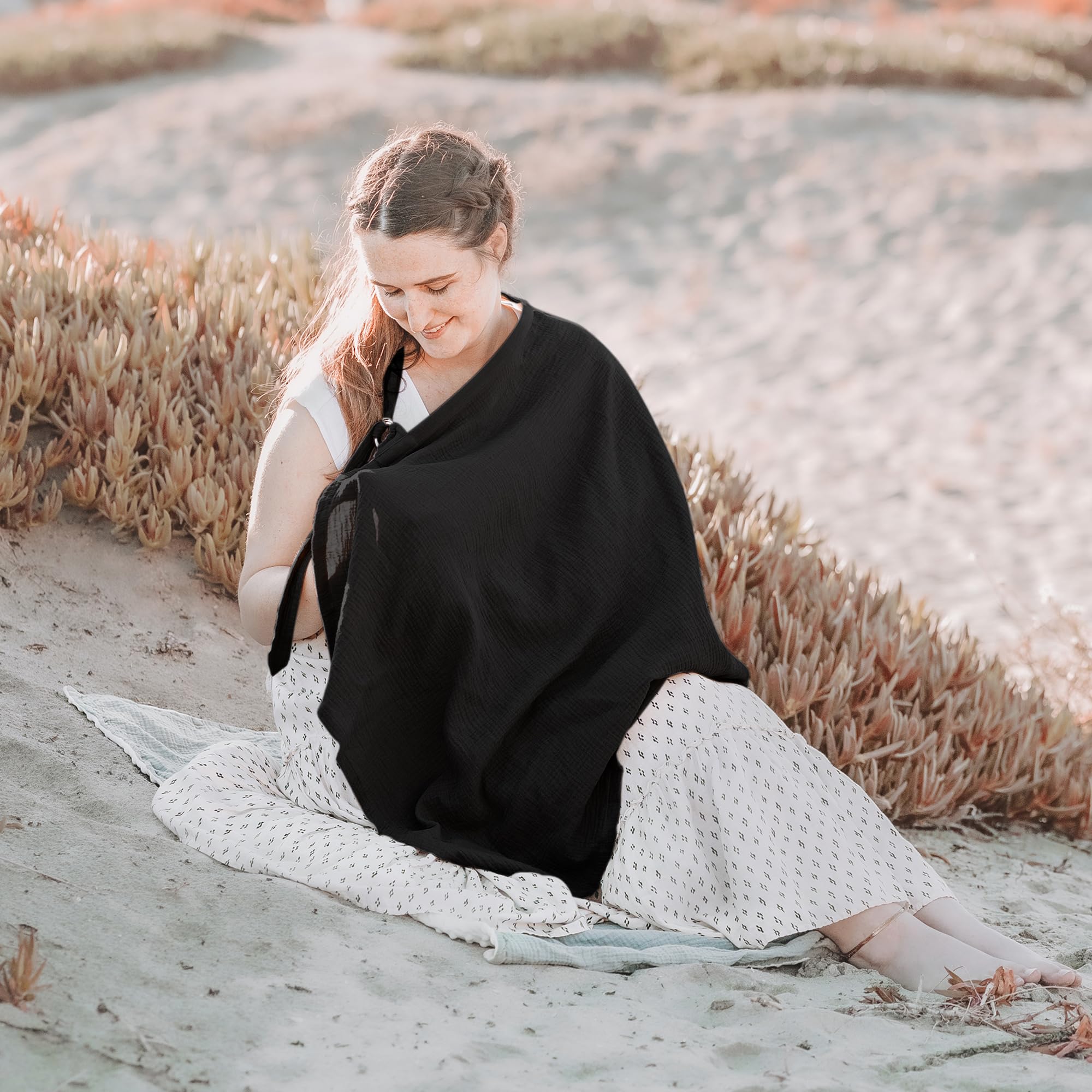 Konssy black nursing cover features a stylish design for confident nursing.