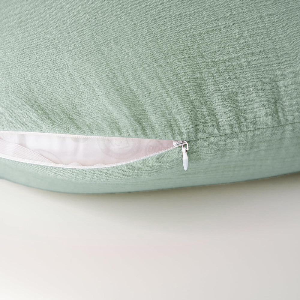 Konssy nursing pillow cover with zipper closure enabling easy on-off use.