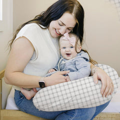 Konssy nursing pillow cover cozy grid pattern close-up highlights gentle touch for mom and baby