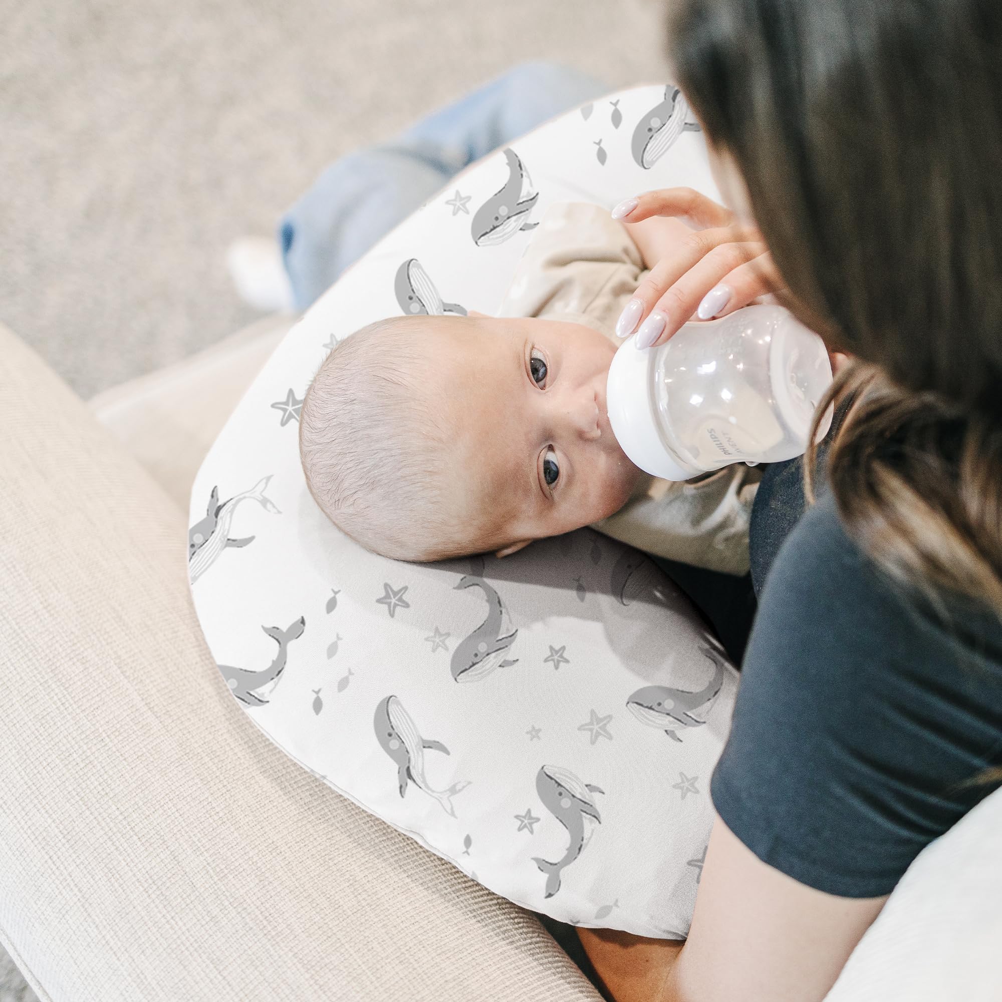 Konssy nursing pillow cover is machine washable for quick cleanup after use