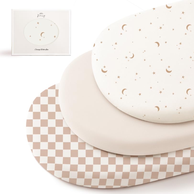 Konssy stretchy bassinet sheets pack3 folded, soft breathable fabric for cozy naps.