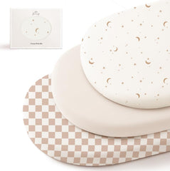 Konssy stretchy bassinet sheets pack3 folded, soft breathable fabric for cozy naps.