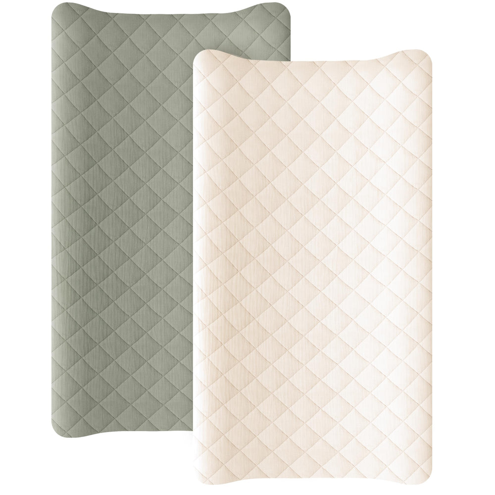 Konssy waterproof muslin changing pad cover front-view shows snug elastic fit for secure changes
