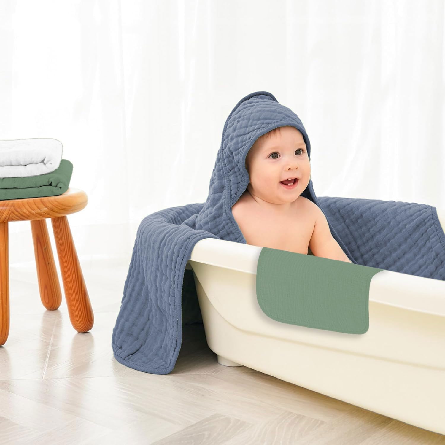 Koo-dib soft hooded baby towel green absorbs moisture gently for delicate skin