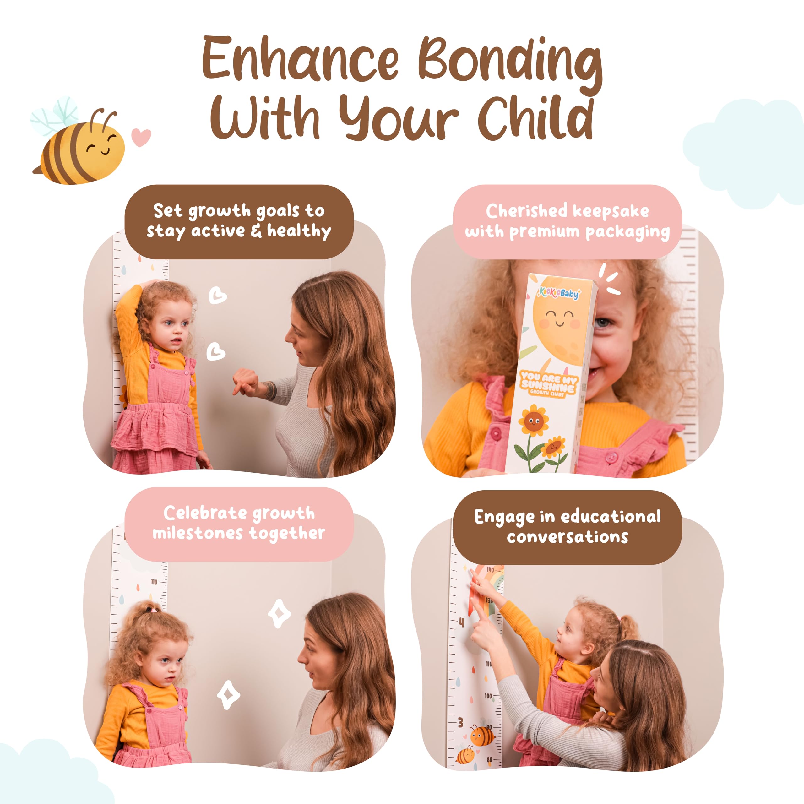 KooKooBaby growth chart wall with color illustrations enhances bedroom decor