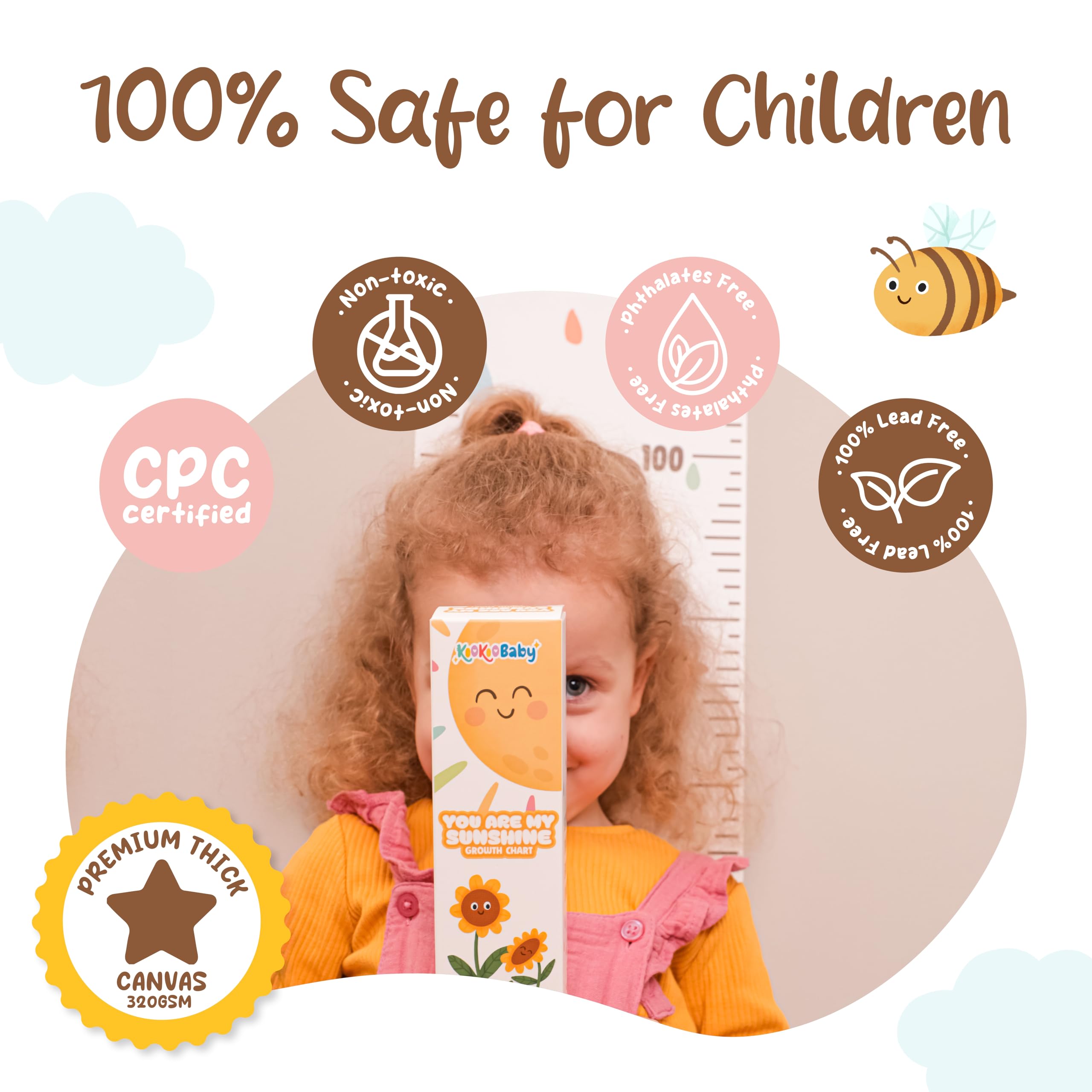 KooKooBaby growth chart wall made of durable waterproof canvas for longevity