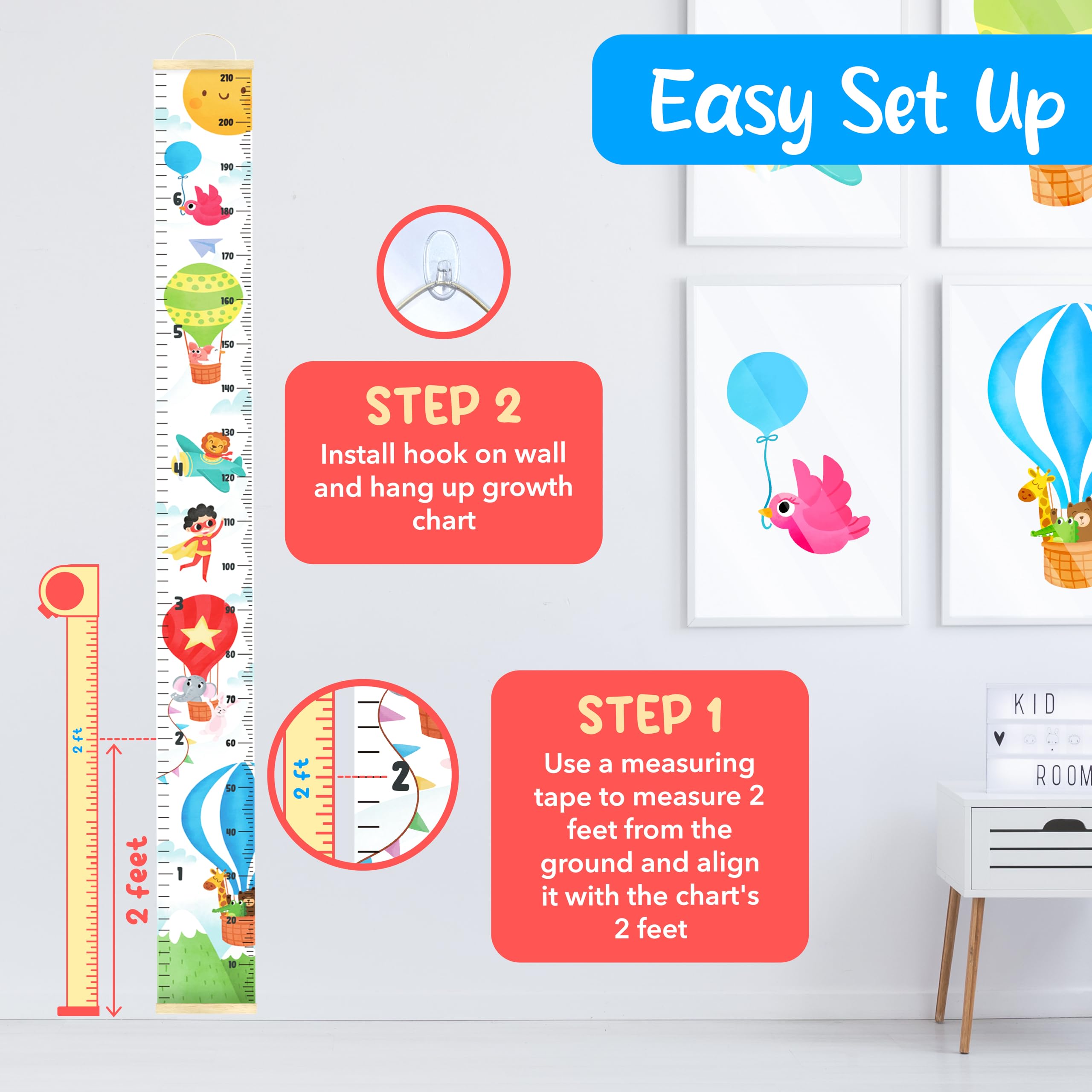 KooKooBaby growth chart wall roll-up storage compact when not in use