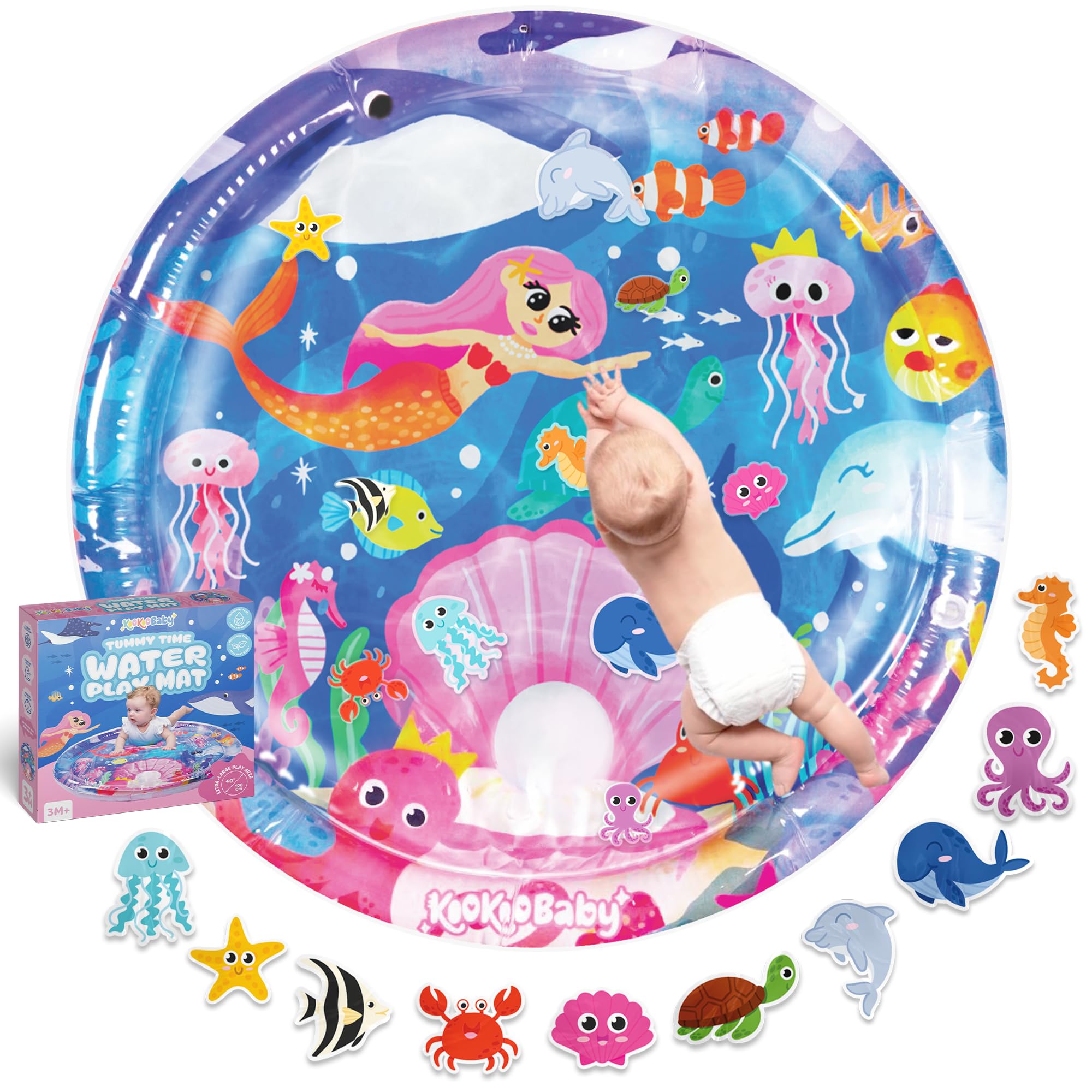 KooKooBaby tummy-time water mat large showcases ample sensory space for baby play