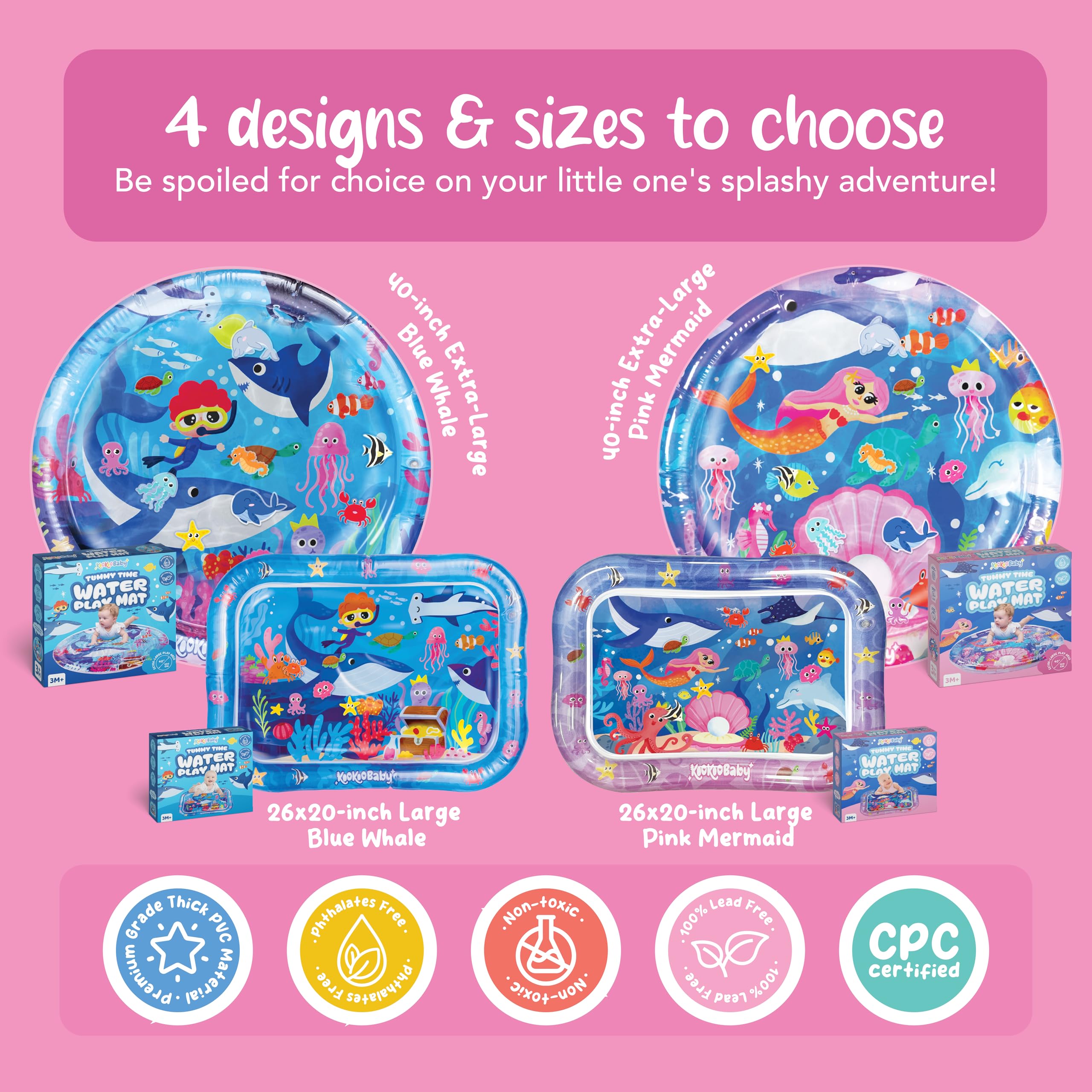 KooKooBaby Water Tummy Time Mat colors closeup highlights vibrant hues for visual stimulation.