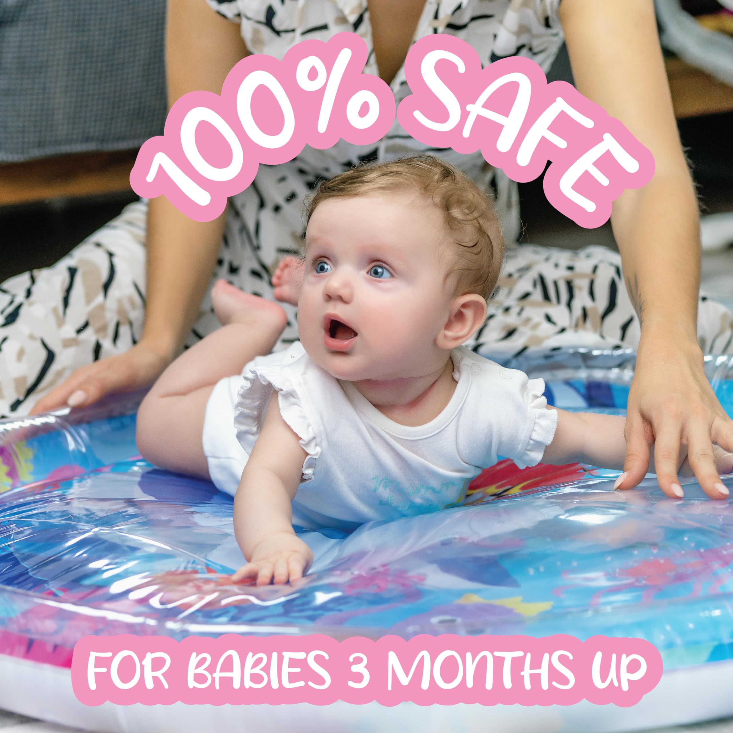 KooKooBaby Water Tummy Time Mat gender-inclusive design appeals to boys and girls.