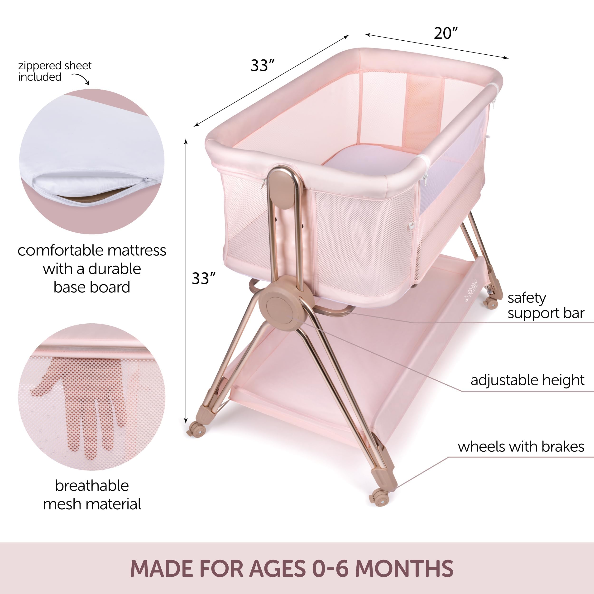 KOOLABABY bedside sleeper height-adjustment feature aligning with bed height.