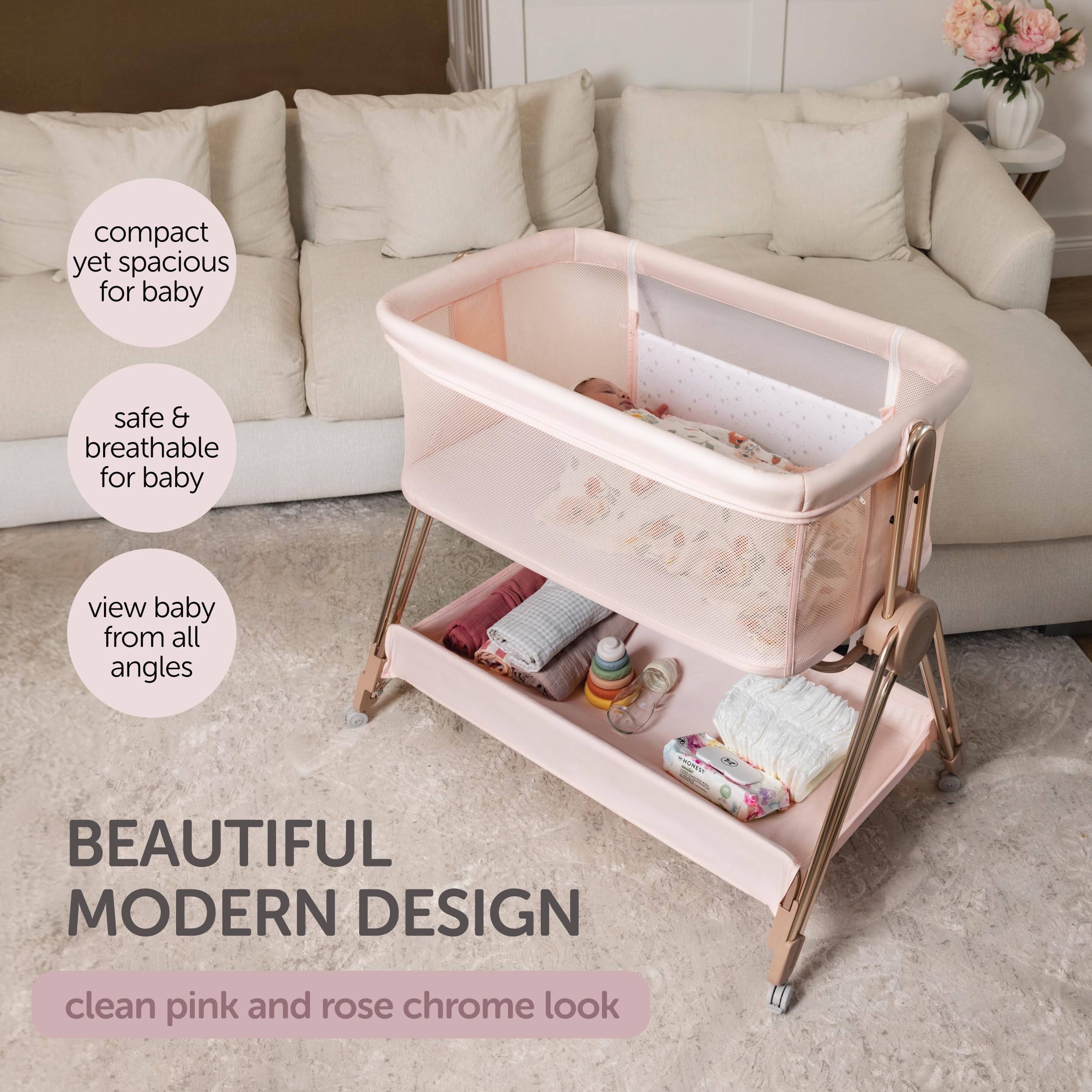 KOOLABABY bedside sleeper wheels and brake system for smooth movement.