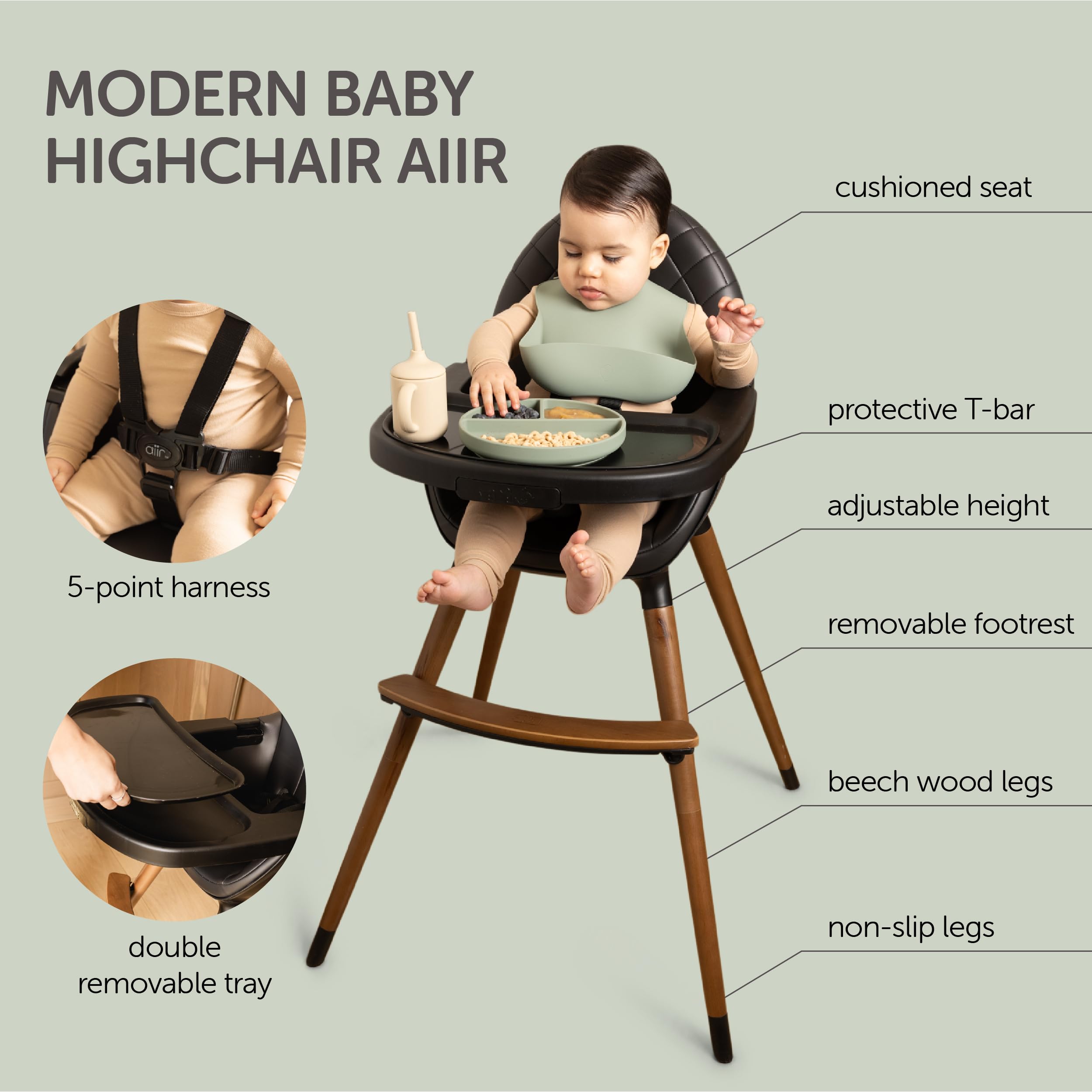 KOOLABABY convertible high chair dishwasher-safe tray enables easy cleanup after meals