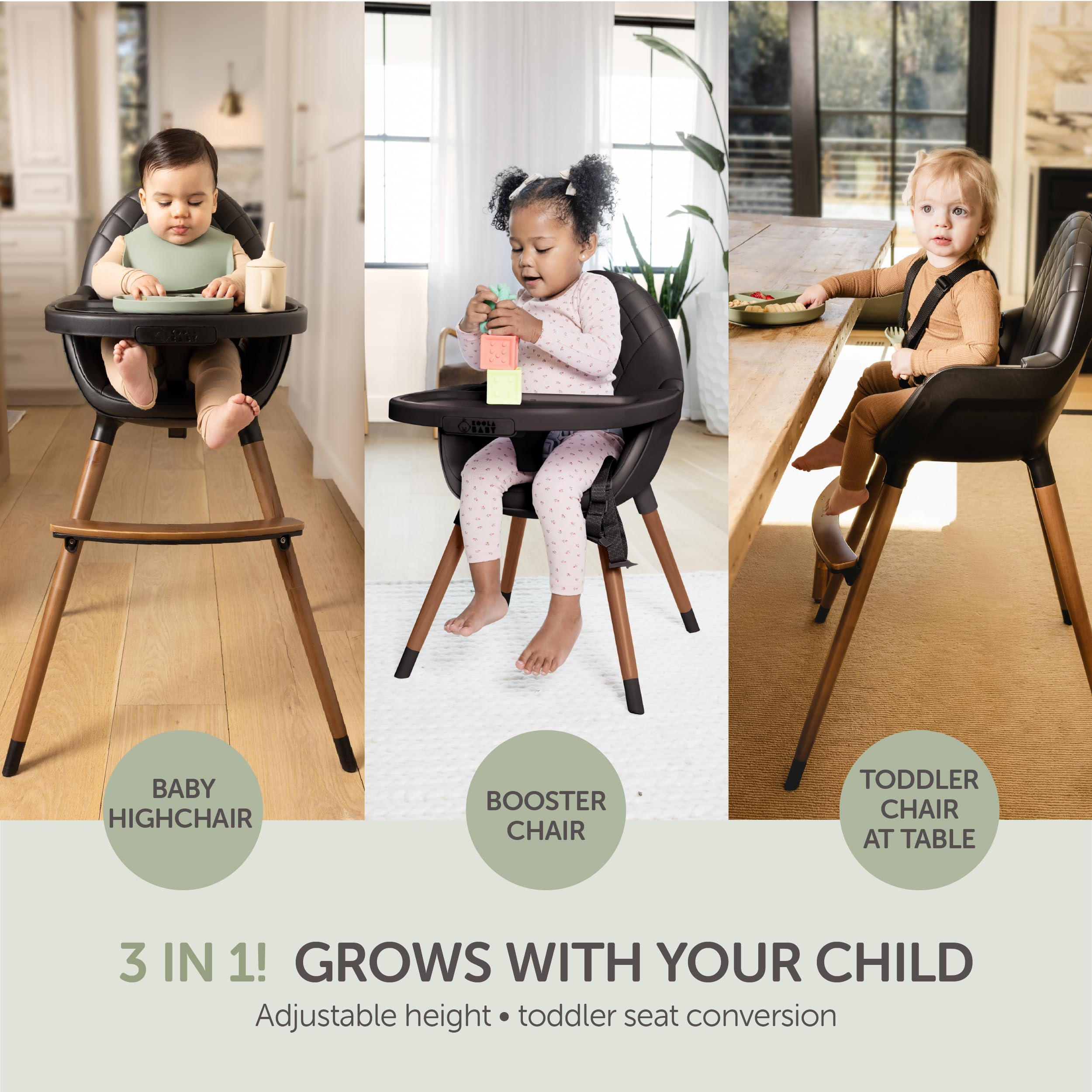 KOOLABABY convertible high chair hidden screws create a clean streamlined look