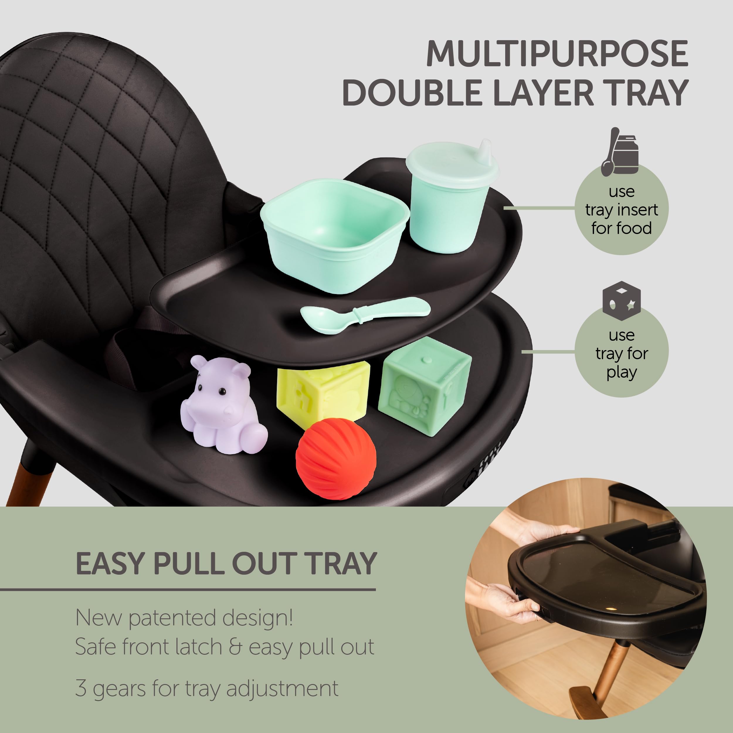 KOOLABABY convertible high chair removable seat cushion simplifies quick wipe-downs