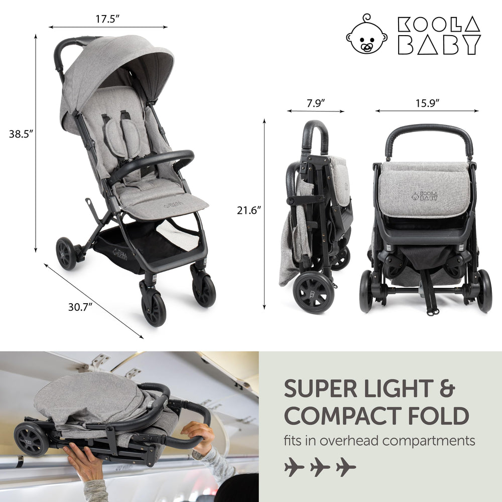 KOOLABABY grey travel stroller carry handle enables effortless one-handed transport.