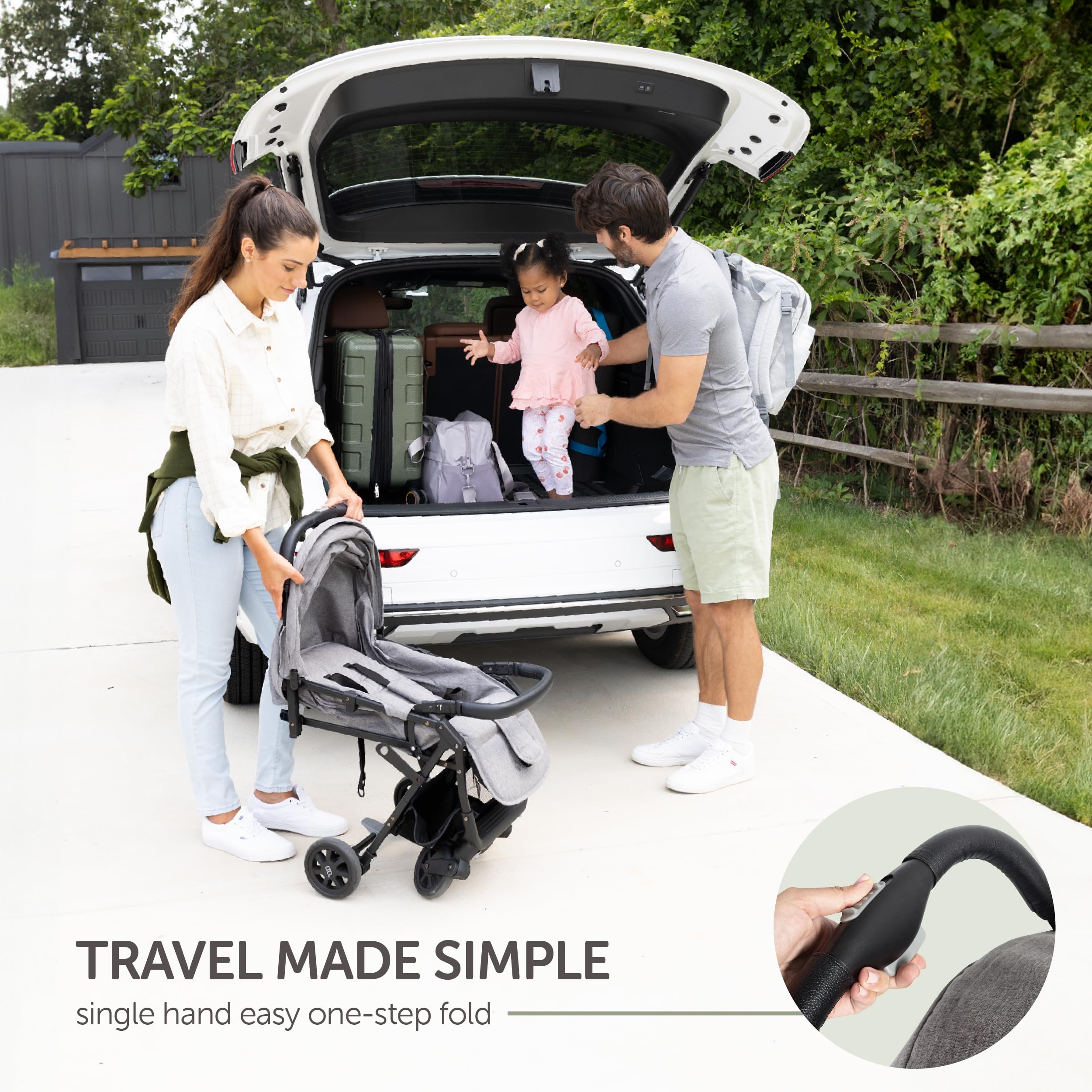 KOOLABABY grey stroller compact travel design ideal for transit and storage.