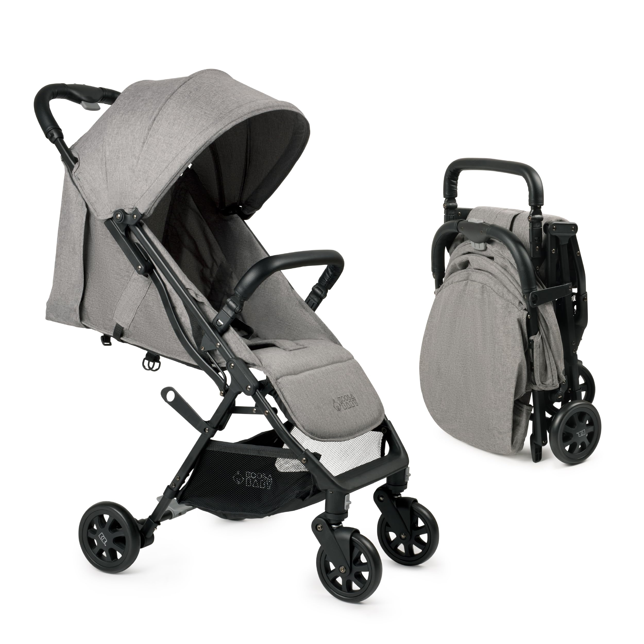 KOOLABABY lightweight travel stroller grey shows easy one-hand fold for quick transitions.