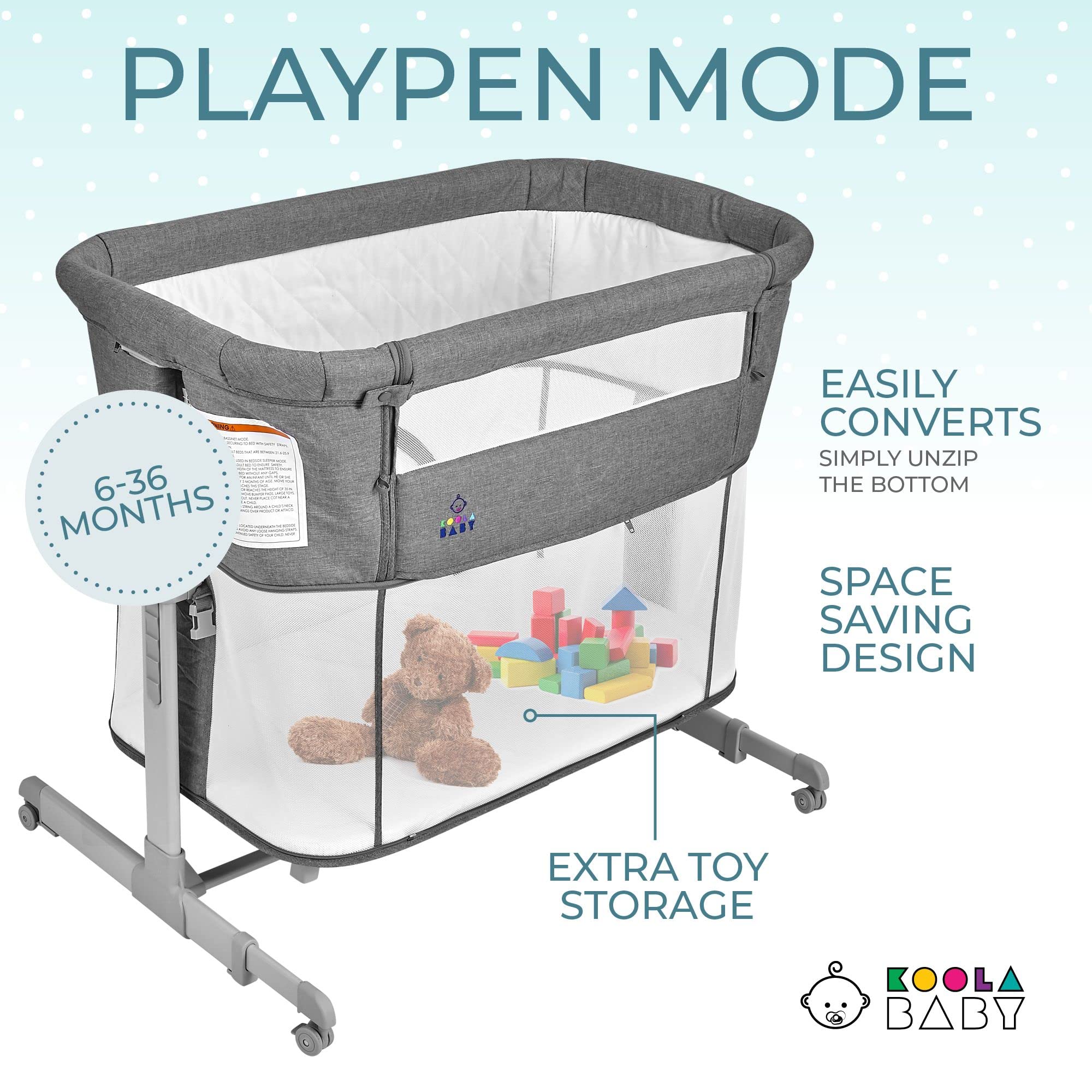 KoolerThings baby bassinet wheels with brakes enable smooth movement and secure stopping