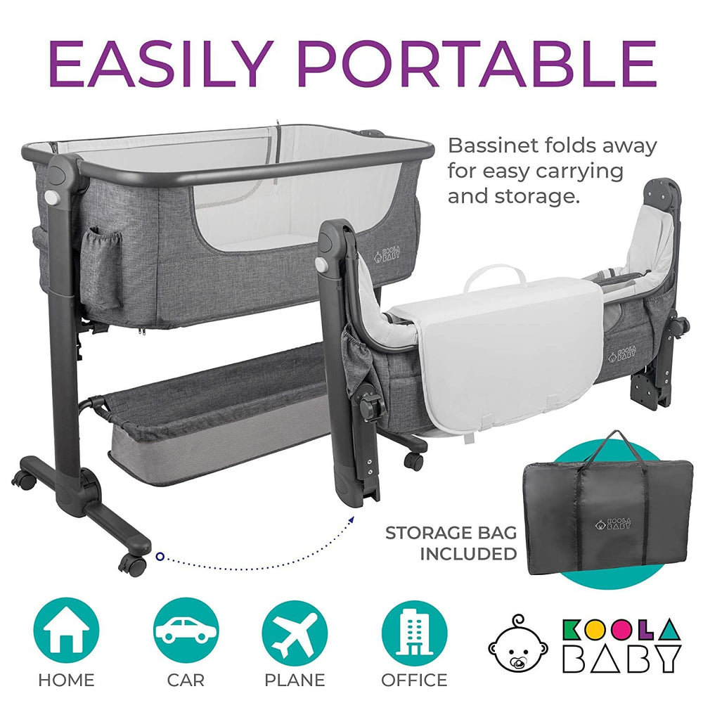 KoolerThings bassinet with storage basket keeps burp cloths and diapers within reach