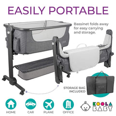 KoolerThings bassinet with storage basket keeps burp cloths and diapers within reach
