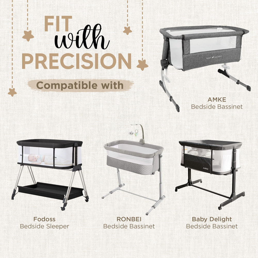KoolerThings bassinet-sheet amke-bedside-sleeper fits snugly for gentle sleep.